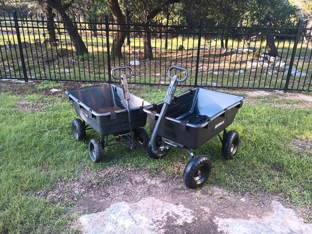 Gorilla Carts Heavy-Duty Poly Yard Dump Cart, 6 Cu Ft Tub, 1200 lb Haul Capacity, Black - Towable Utility Wagon with Quick-Release Dumping & Pneumatic Tires for Landscaping and Gardening customer photo 1