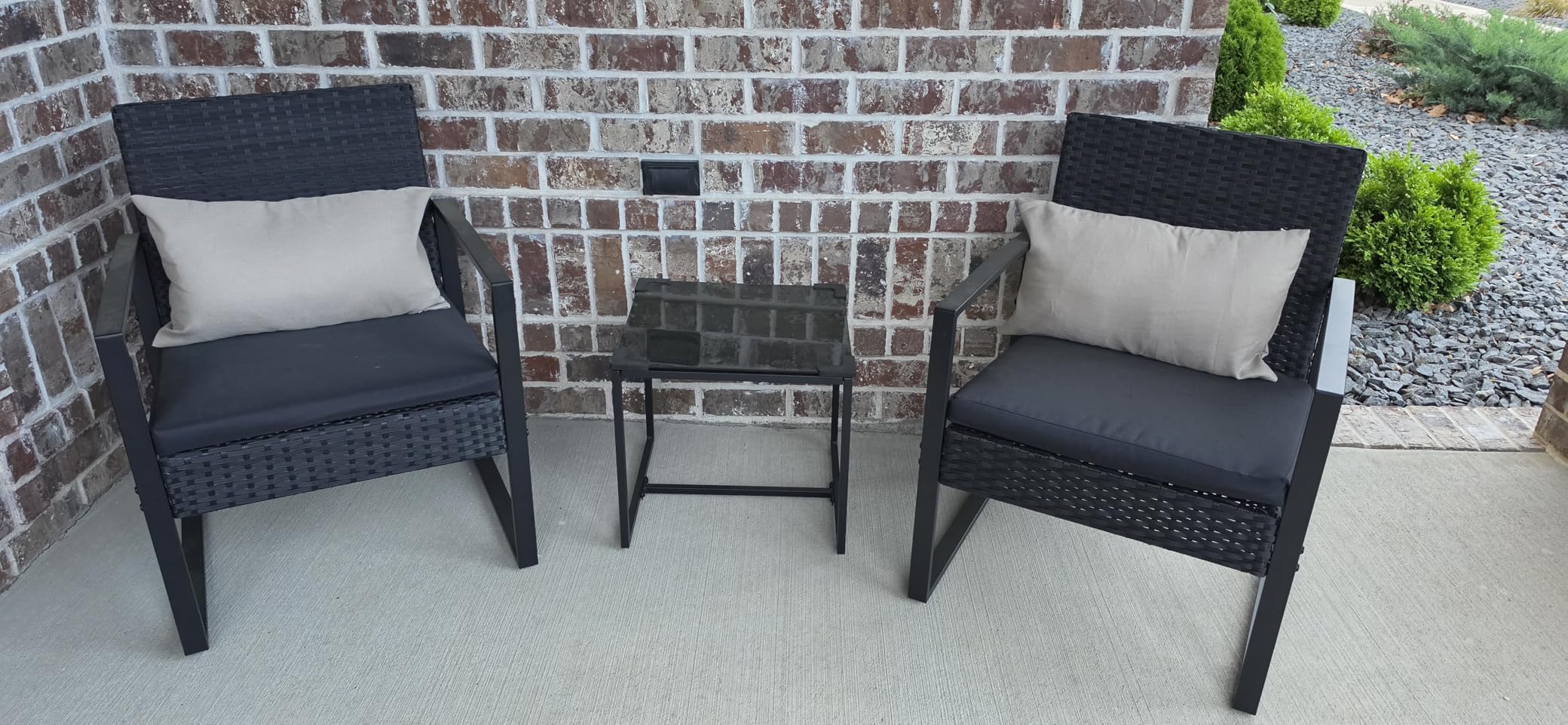 Flamaker 3 Pieces Patio Furniture Set Outdoor Wicker Bistro Chair (Black) customer photo 1
