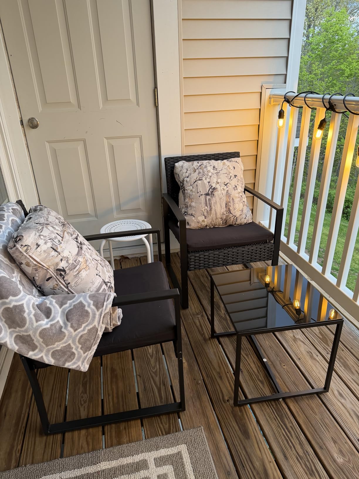 Flamaker 3 Pieces Patio Furniture Set Outdoor Wicker Bistro Chair (Black) customer photo 2