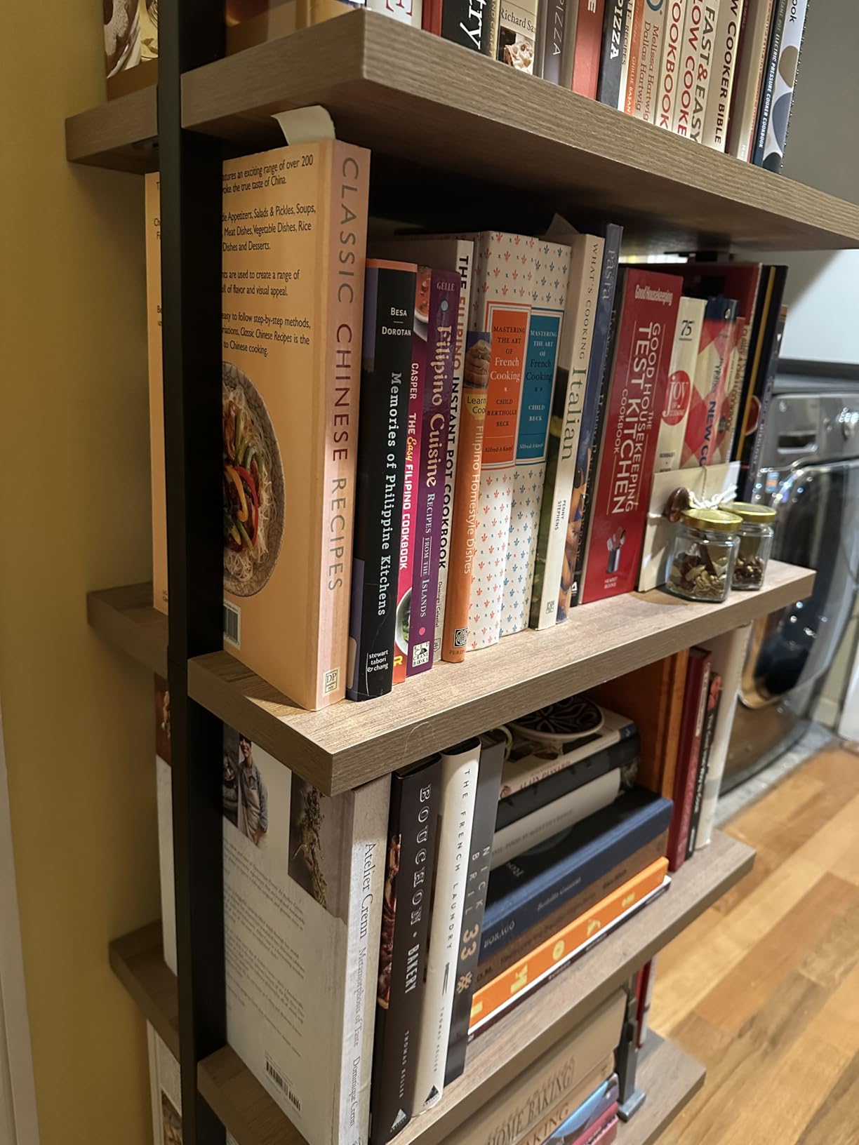Nathan James Theo 5-Shelf Wood Modern Bookcase, Open Wall Mount Ladder Bookshelf with Industrial Metal Frame, Light Brown Oak/White customer photo 1
