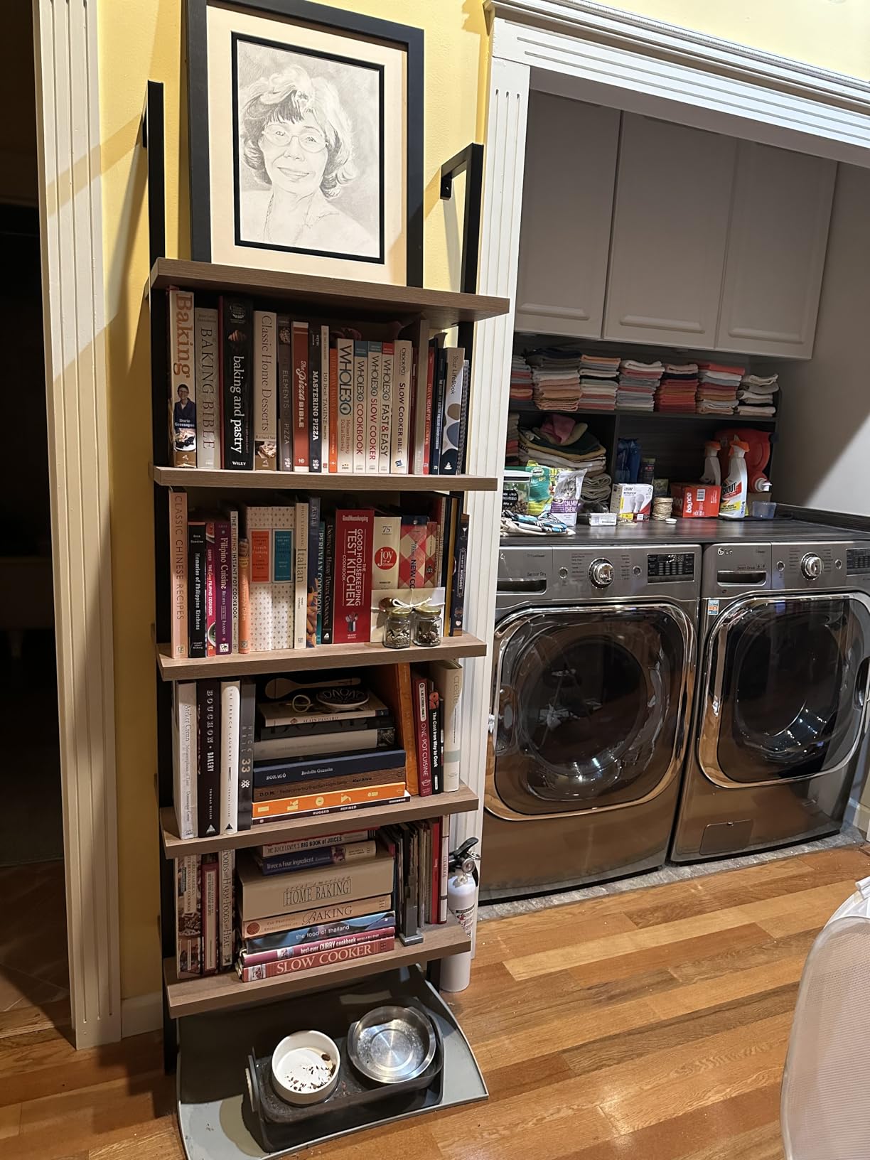 Nathan James Theo 5-Shelf Wood Modern Bookcase, Open Wall Mount Ladder Bookshelf with Industrial Metal Frame, Light Brown Oak/White customer photo 2