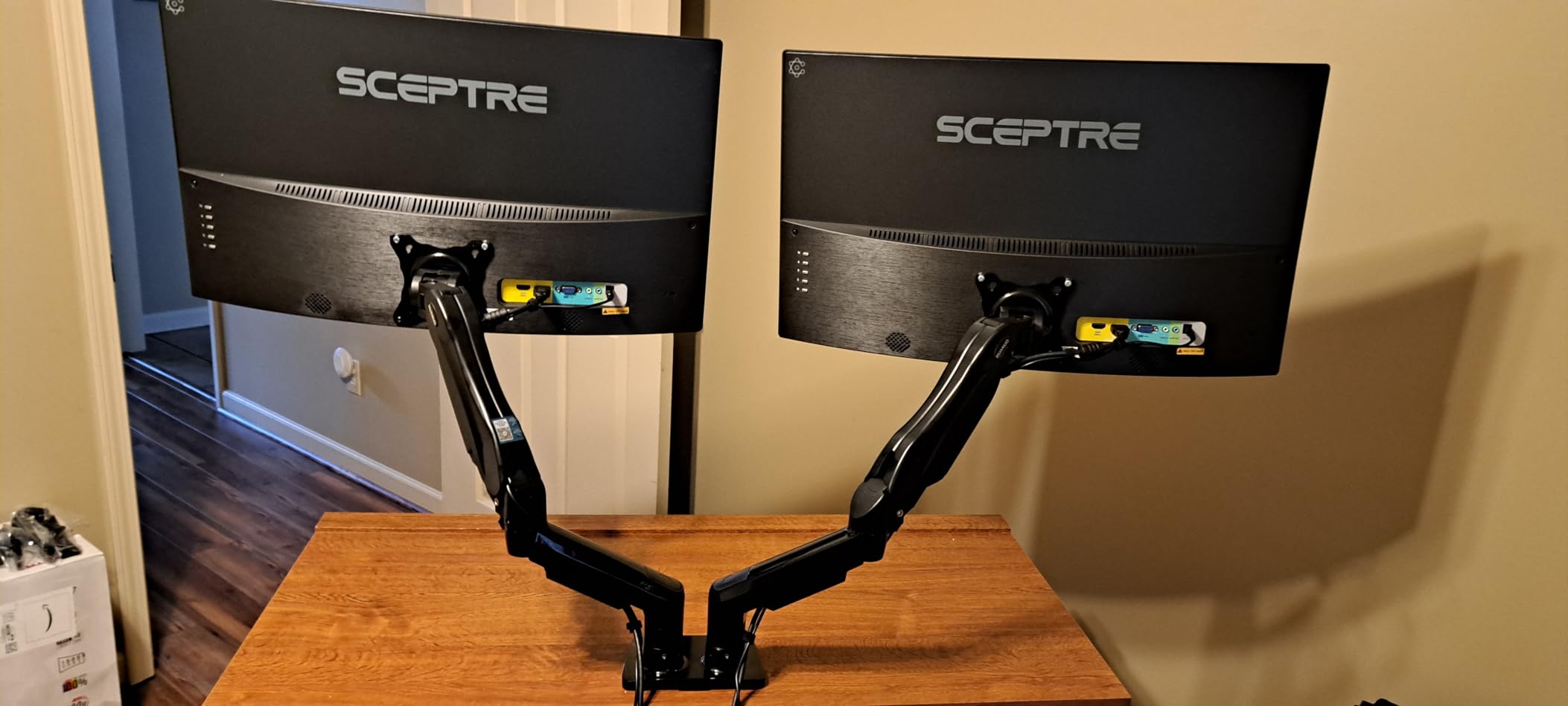 HUANUO FlowLift Dual Monitor Stand, Fully Adjustable Gaming Monitor Desk Mount for 13-32 inch Computer Screens, Full Motion VESA 75x75/100x100 with C-Clamp and Grommet Base, Each Arm Holds 4.4 to 19.8 lbs customer photo 1
