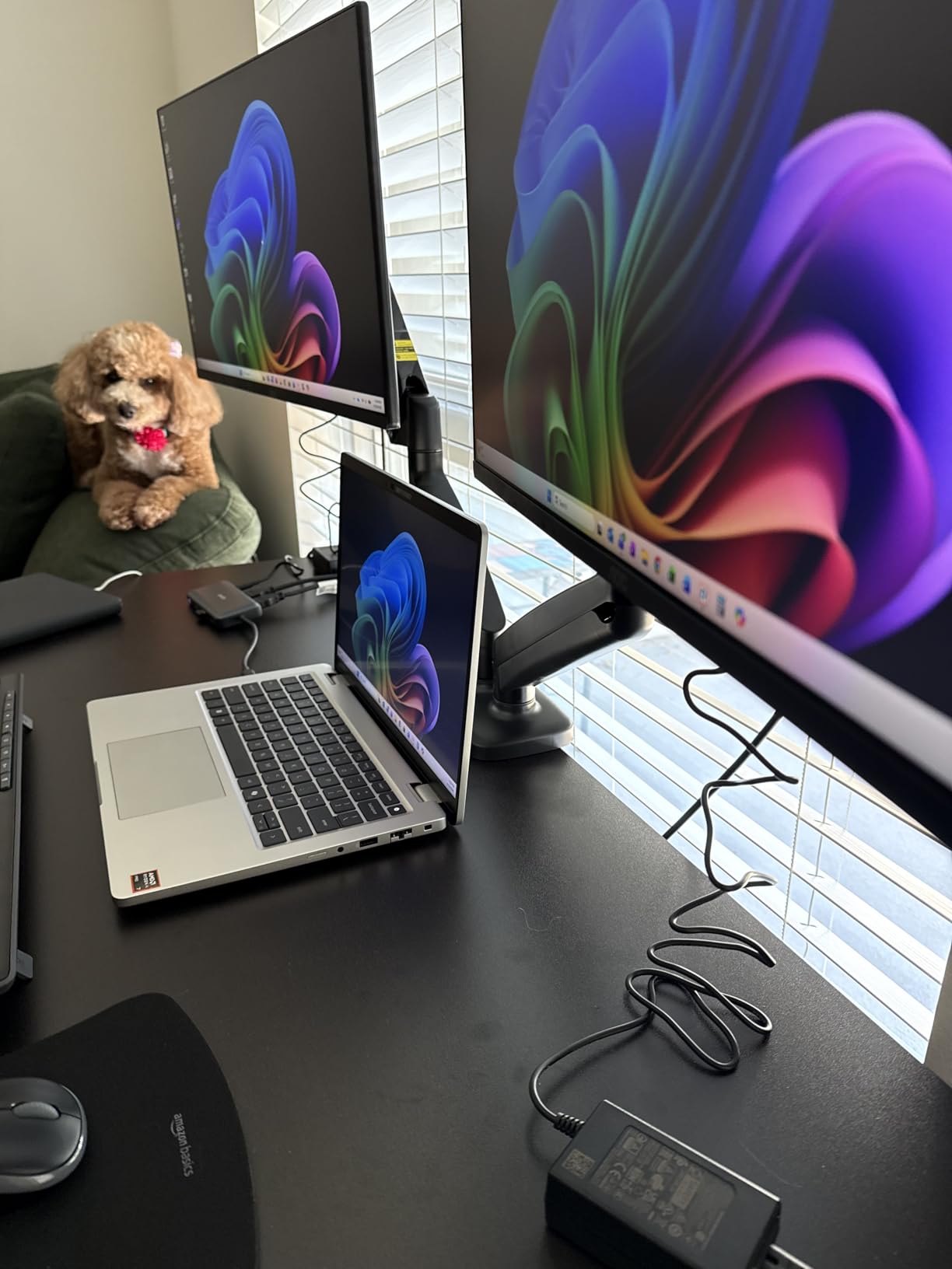 MOUNTUP Dual Monitor Stand for Desk, Monitor Arms for 2 Monitors 32 27 24 22 Inches, Height Adjustable Double Monitor Mount, VESA Mount with C-Clamp and Grommet Base, Holds 4.4-17.6lbs customer photo 1