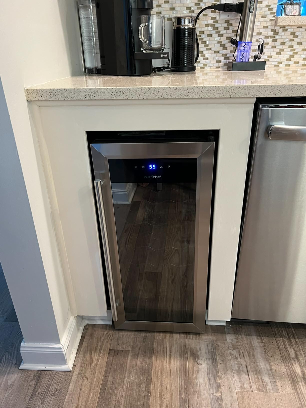 NutriChef 12 Bottle Stainless Steel Slim Wine Fridge | Red & White Wine Chiller | Adjustable Temperature Control, Ultra Quiet Operation & Energy Efficient | Mini Wine Cooler Refrigerator | 31x10x17 IN customer photo 1