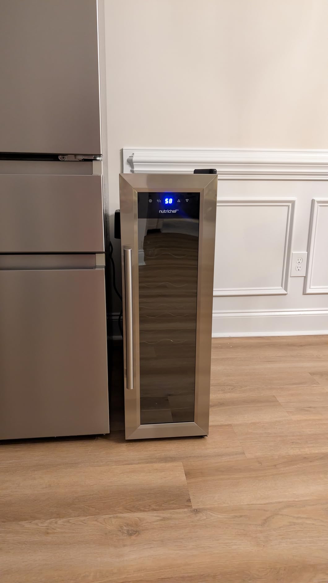 NutriChef 12 Bottle Stainless Steel Slim Wine Fridge | Red & White Wine Chiller | Adjustable Temperature Control, Ultra Quiet Operation & Energy Efficient | Mini Wine Cooler Refrigerator | 31x10x17 IN customer photo 2