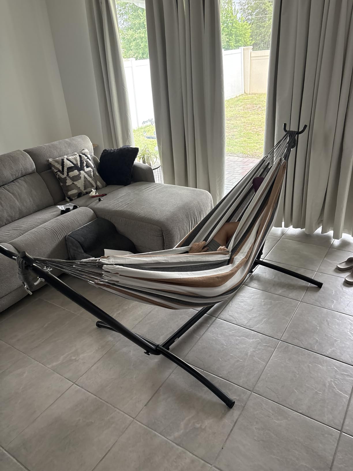 PNAEUT Double Hammock with Stand for Outside, Heavy-Duty, Portable (Coffee) customer photo 2