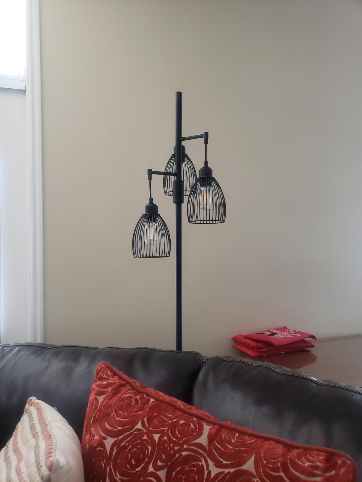 Dimmable Floor Lamp, 3 x 800LM LED Edison Bulbs Included, Farmhouse Industrial Floor Lamp Standing Tree Lamp with Elegant Teardrop Cage Tall Lamps for Living Room Bedroom Office Dining Room-Black customer photo 1