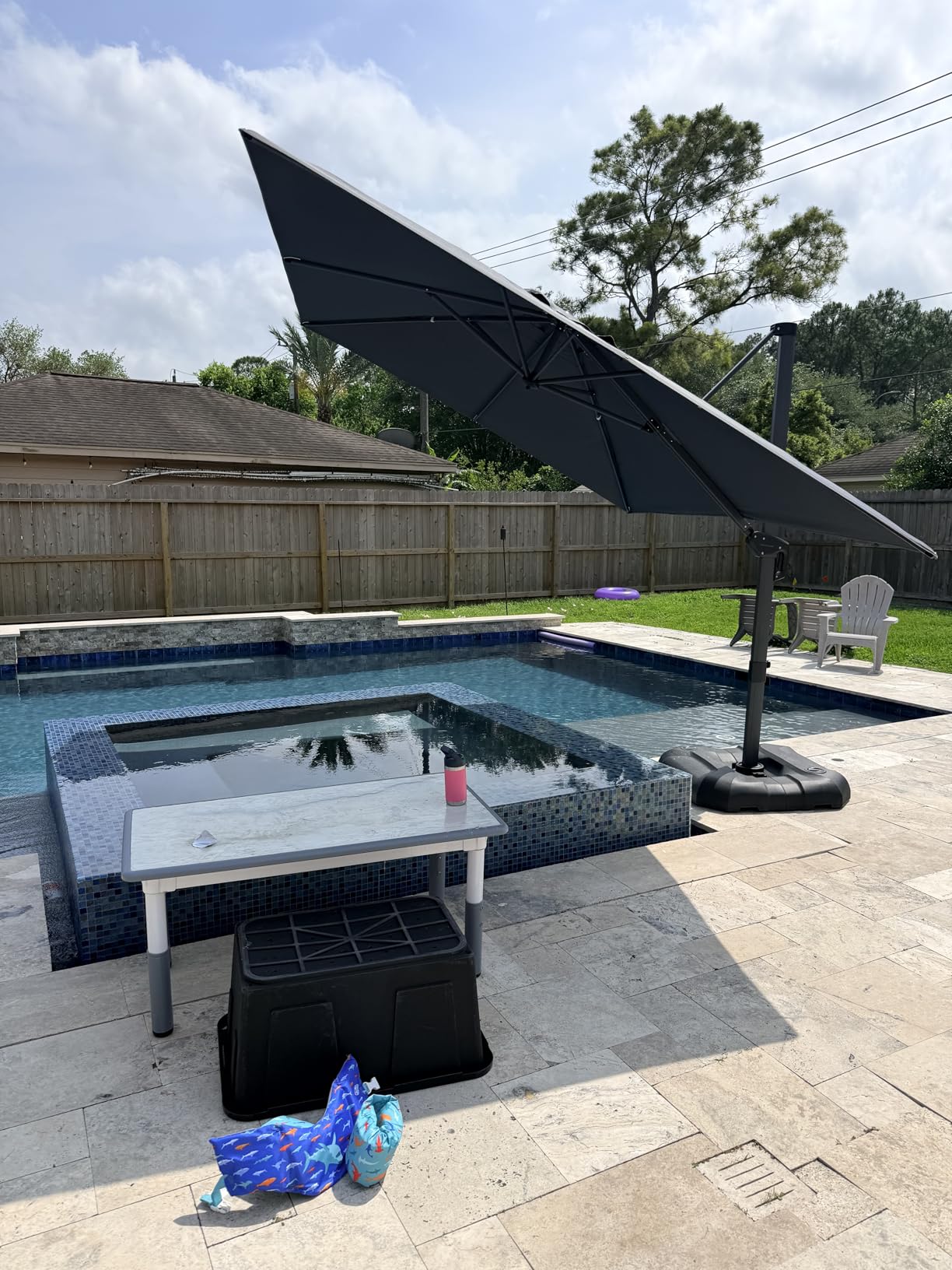 PURPLE LEAF Cantilever Umbrella 9' x 11.5' Rectangle 360° Rotation Beige customer photo 1