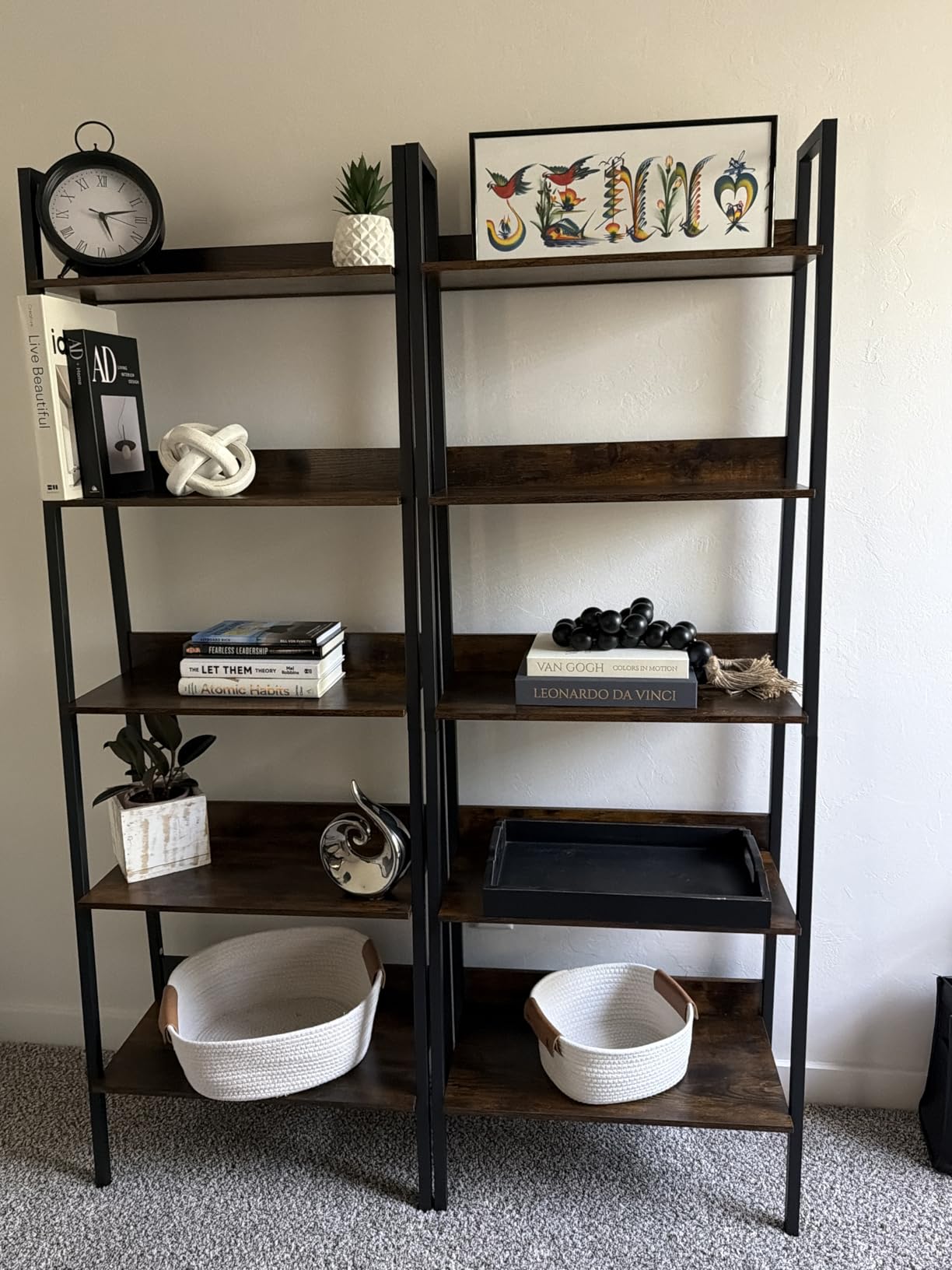 VASAGLE Bookshelf, 5-Tier Narrow Book Shelf, 11.8 x 13.3 x 66.9 Inches, Ladder Shelf for Home Office, Living Room, Bedroom, Kitchen, Rustic Brown and Ink Black ULLS109B01 customer photo 1