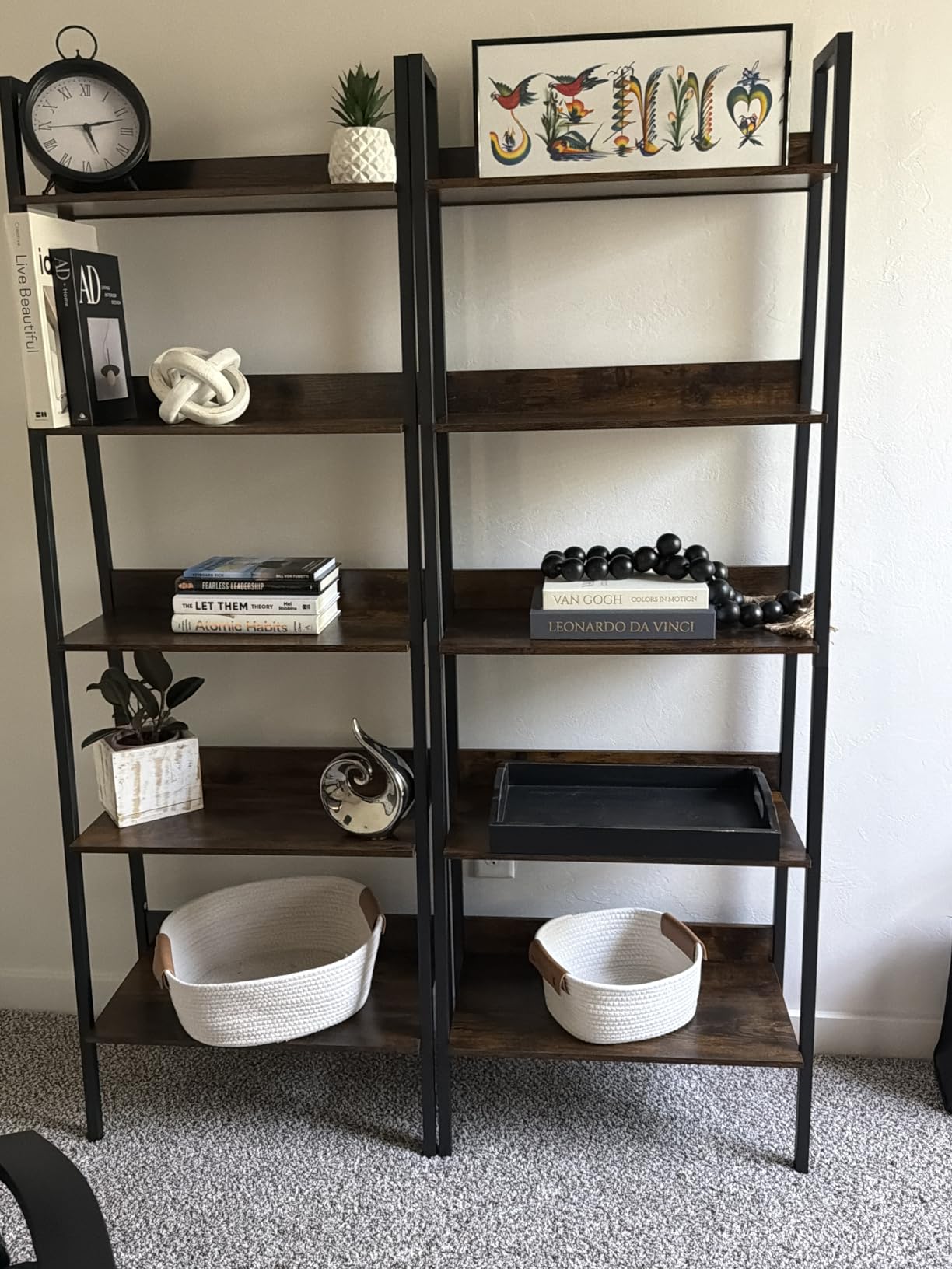 VASAGLE Bookshelf, 5-Tier Narrow Book Shelf, 11.8 x 13.3 x 66.9 Inches, Ladder Shelf for Home Office, Living Room, Bedroom, Kitchen, Rustic Brown and Ink Black ULLS109B01 customer photo 2