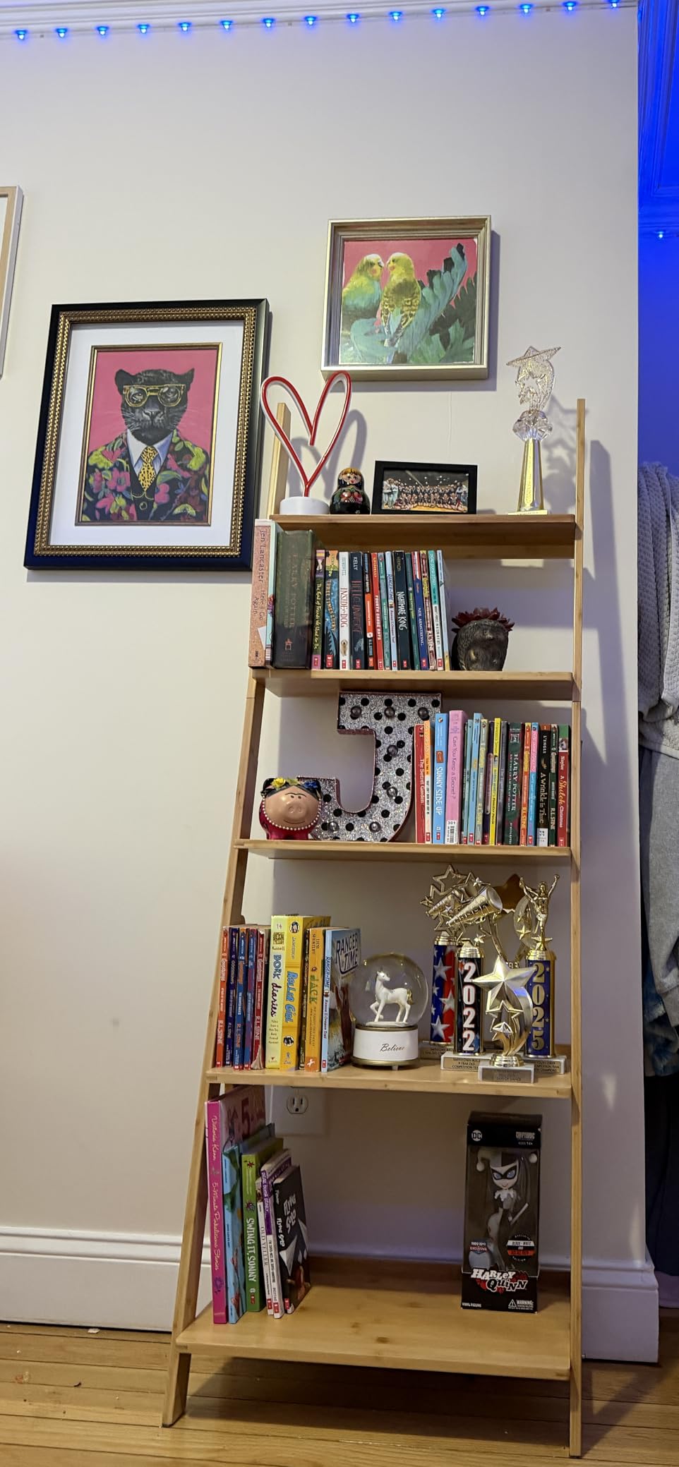Maydear Bamboo Ladder Shelf Bookcase, 5-Tier Leaning Bookshelf Free Standing Organizer Storage Shelves for Living Room, Bedroom, Kitchen, Home Office, Balcony, Dark Walnut customer photo 1