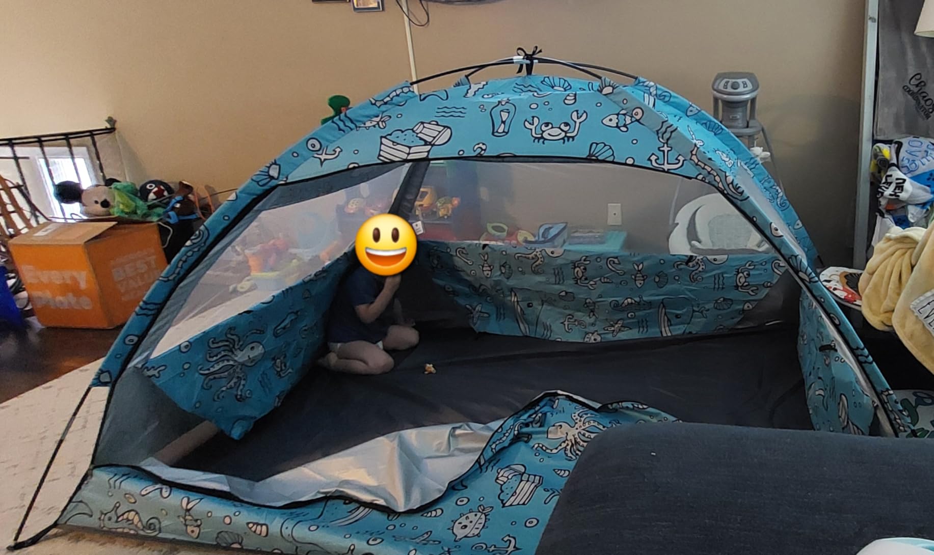 Ocean World 3-4 Person Family and Baby Beach Tent - Cool Beach Essentials for Shade, UPF 50+ UV Protection and PU800 Waterproof, Portable Pop Up Sun Shade Cabana Shelter for Kids and Toddlers customer photo 2