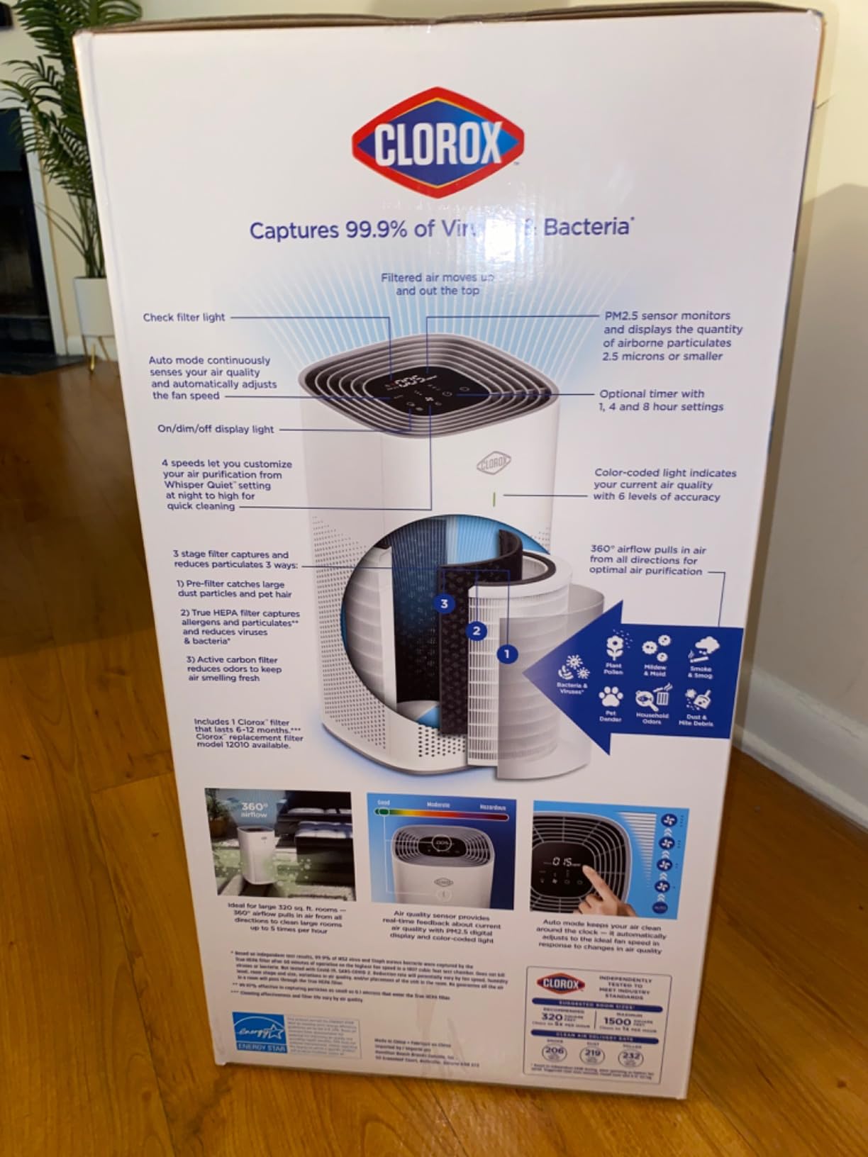 Clorox Medium Room Air Purifiers for Bedroom Home, True HEPA Filter | 1,000 Sq Ft | Reduces 99.9% of Mold, Viruses, Wildfire Smoke, Allergens, Pet Allergies, Dust | Auto Mode | Whisper Quiet customer photo 1