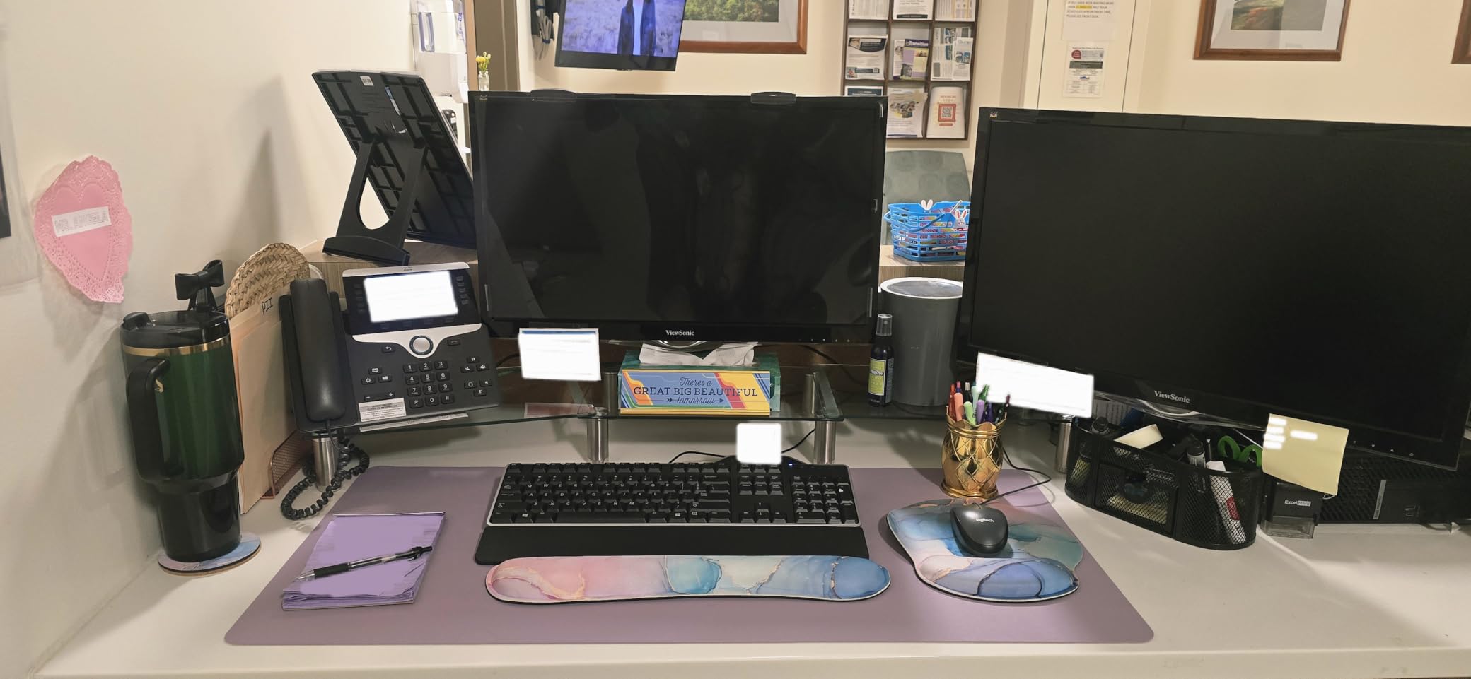 Hemudu Dual Monitor Stand -Adjustable Length and Angle Dual Monitor Riser, Desktop Organizer for PC, Computer, Laptop (Clear) customer photo 2