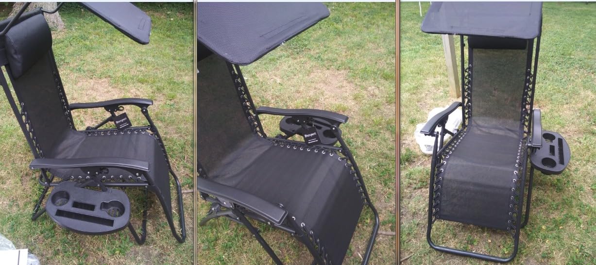BTEXPERT Set of 2, Adjustable Steel Mesh Zero Gravity Lounge Chairs Case Outdoor Patio Recliner Beach Yard Garden with Pillow Sunshade Utility Tray Cup Holder (Red Burgundy with Canopy) customer photo 1