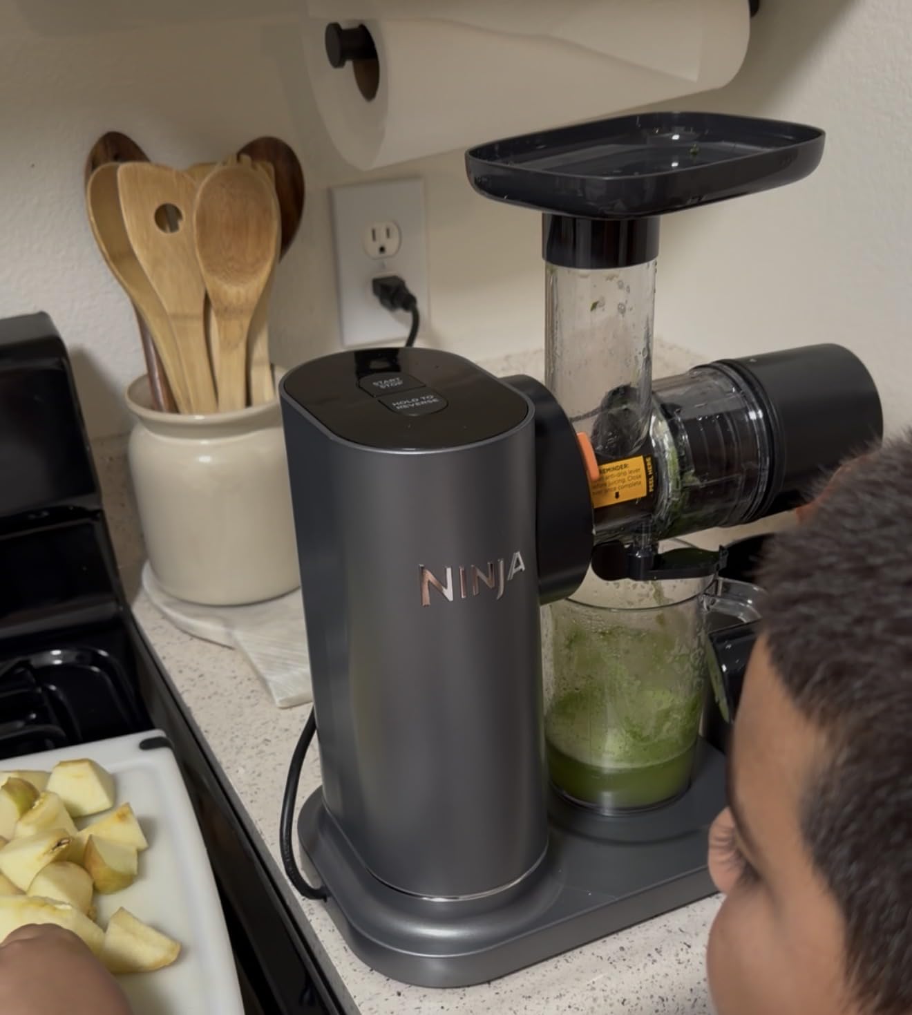 Ninja NeverClog Cold Press Juicer, 24oz Jug, 36oz Pulp, Charcoal, JC151 | 150W high-torque auger juices fibrous fruits & veggies. Total Pulp Control, 2 one-touch programs. Dishwasher safe. customer photo 1