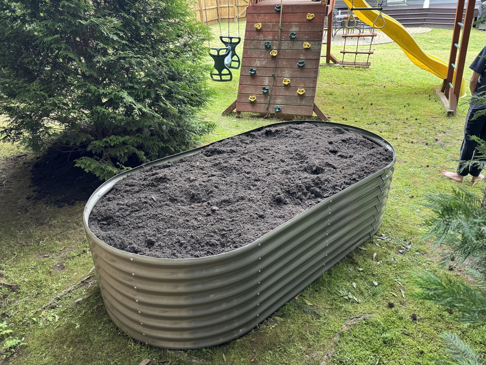 ANLEOLIFE 8x4x2ft Galvanized Raised Garden Bed Kit, Oval Metal Deep Root Planters for Outdoor Plants Vegetables Flowers Herb, 478 Gallon Capacity - Quartz Grey customer photo 2