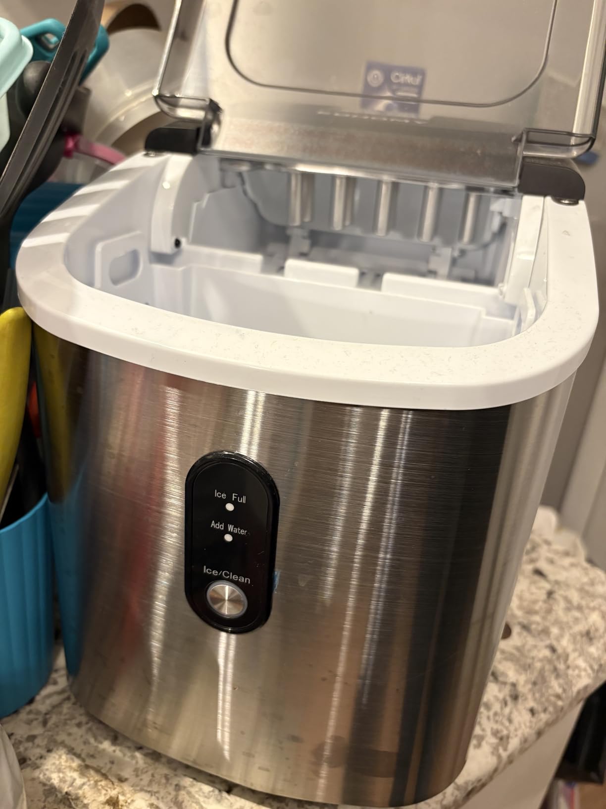 EUHOMY Ice Maker Countertop, Portable Ice Machine with Carry Handle, 26.5lbs Per Day, 9 Cubes in 6 Mins, Auto-Cleaning, with Basket and Scoop, for Home, Kitchen, Camping, RV (Silver) customer photo 1