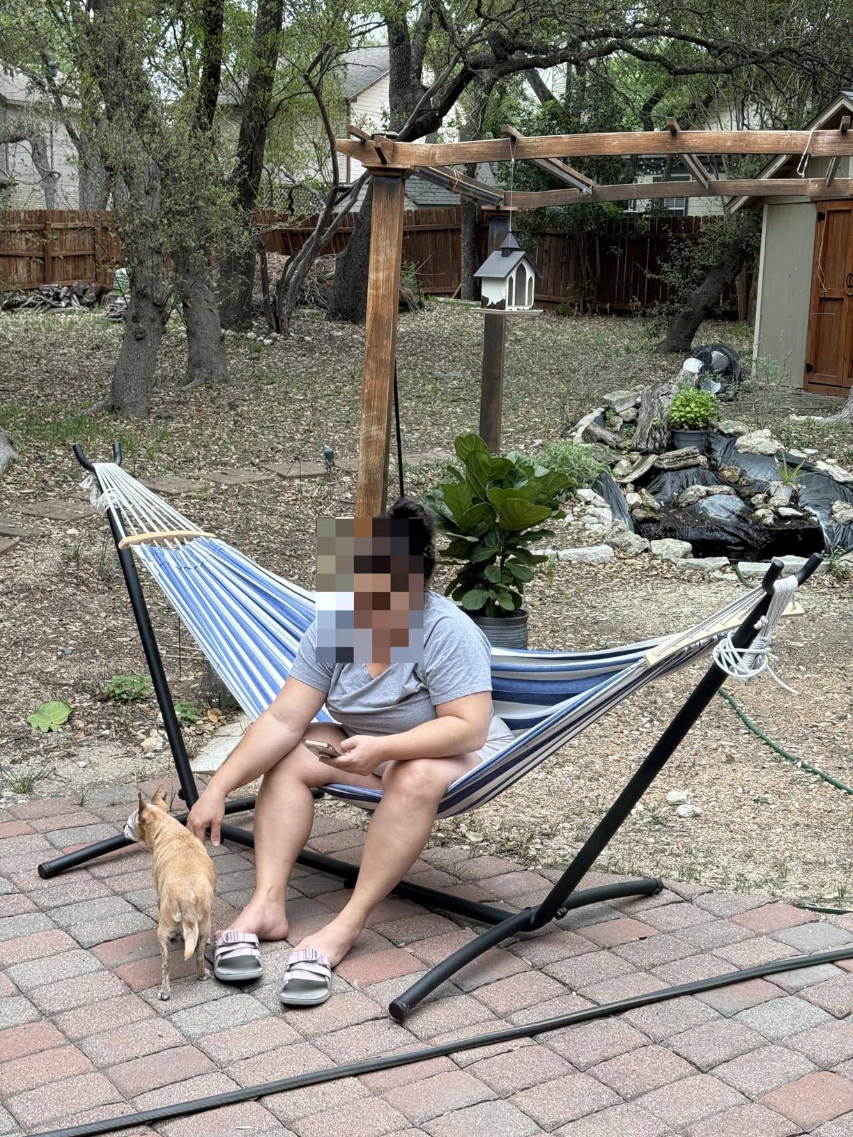 Everyfun Double Hammock with Stand for 2 Person, 600 lb Capacity, Rainbow, Free Standing Hammock with Steel Stand customer photo 2