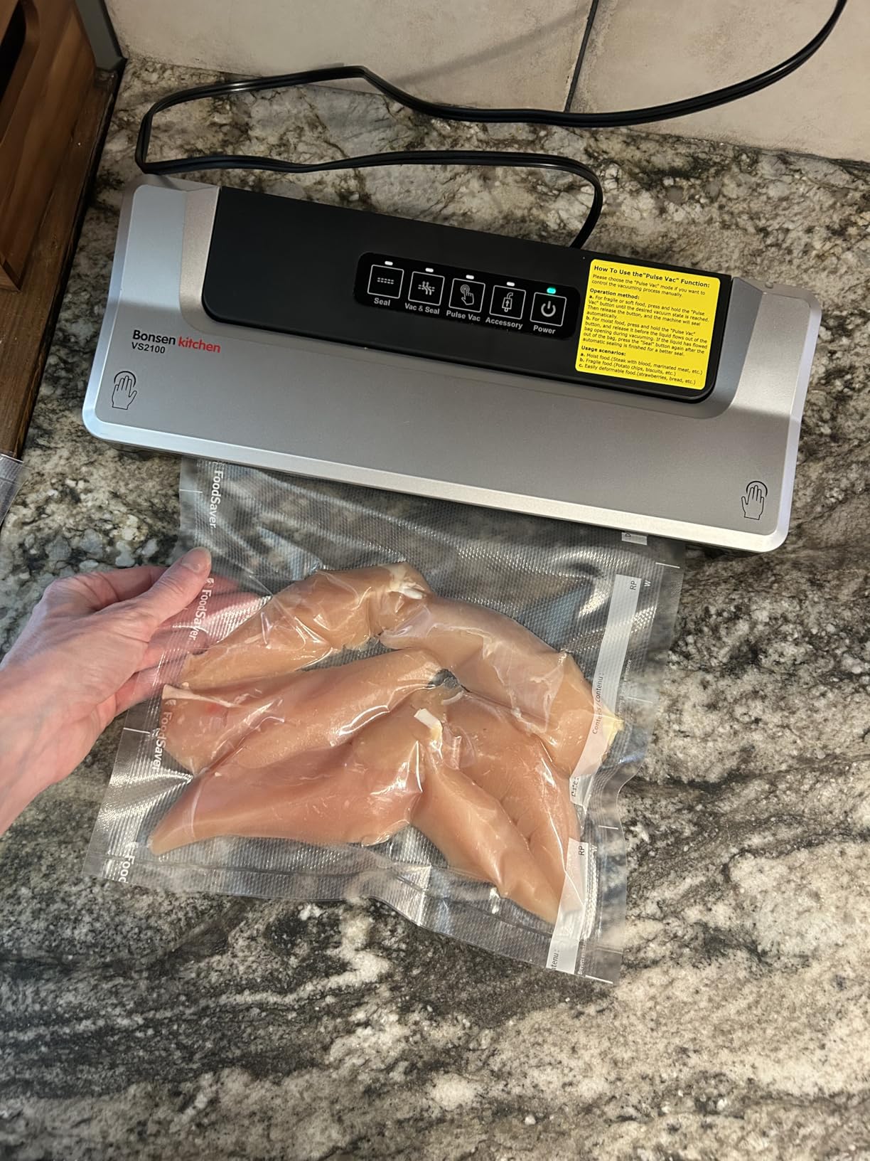 Bonsenkitchen Vacuum Sealer Machine, Multiple Modes For Meal Prep, Silver | Compact Vacuum Sealer for Kitchen Storage & Sous-Vide, External Vacuum System, 6x Longer Freshness, 5 Vacuum Bags customer photo 1