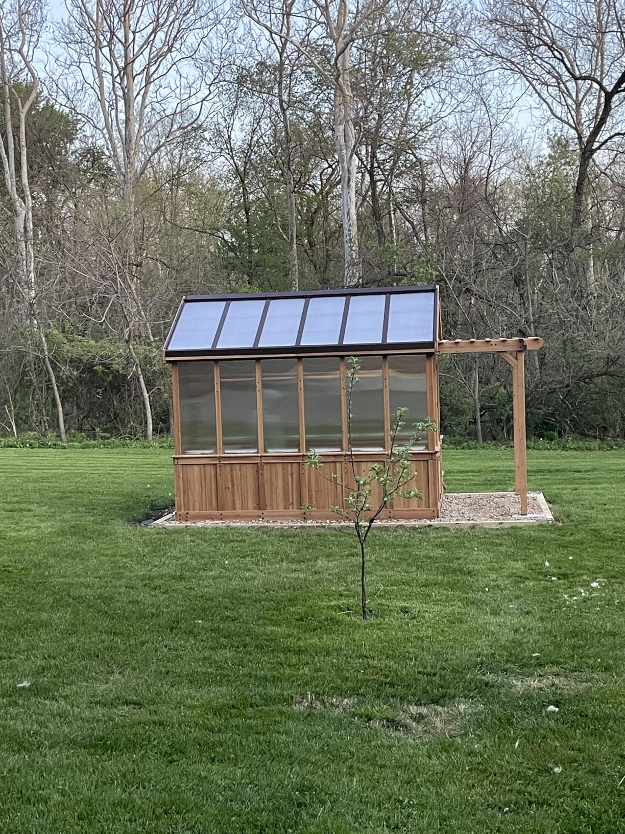 Backyard Discovery Bellerose 9' x 6' White Cedar Wood and Polycarbonate Walk-in Greenhouse Kit with Pergola, Exhaust Fan, Window, Hose Hook-Ups, PowerPort, Staging Shelves for Outdoor Gardening customer photo 1