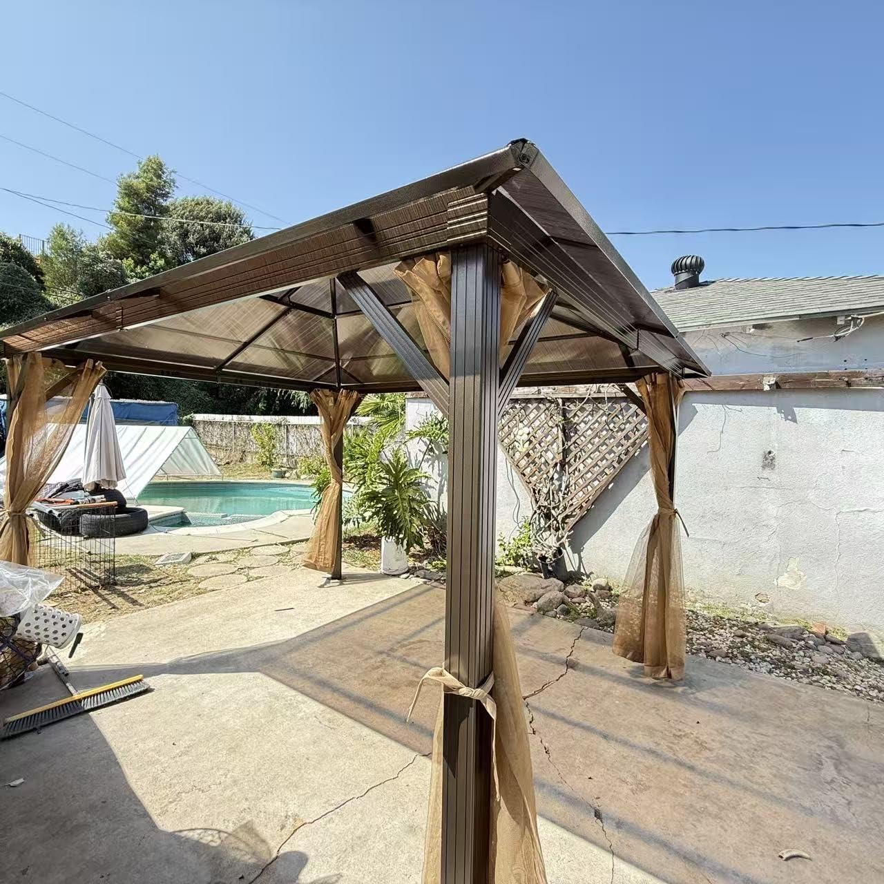 Aoxun 12'x10' Hardtop Gazebo with Polycarbonate Double Roof, Brown customer photo 1