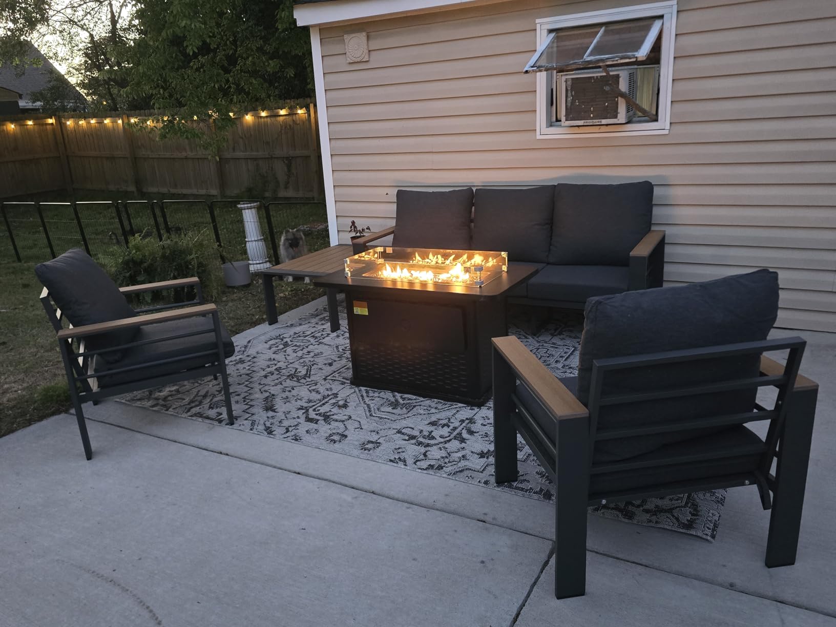 Ciays 43-Inch Rectangular Propane Fire Pit with 60,000 BTU Output, Fire Pit Table Premium Gas for Outside Patio with 304 Stainless Steel H-Burner, Glass Stones, and Wind Guard,Black customer photo 1