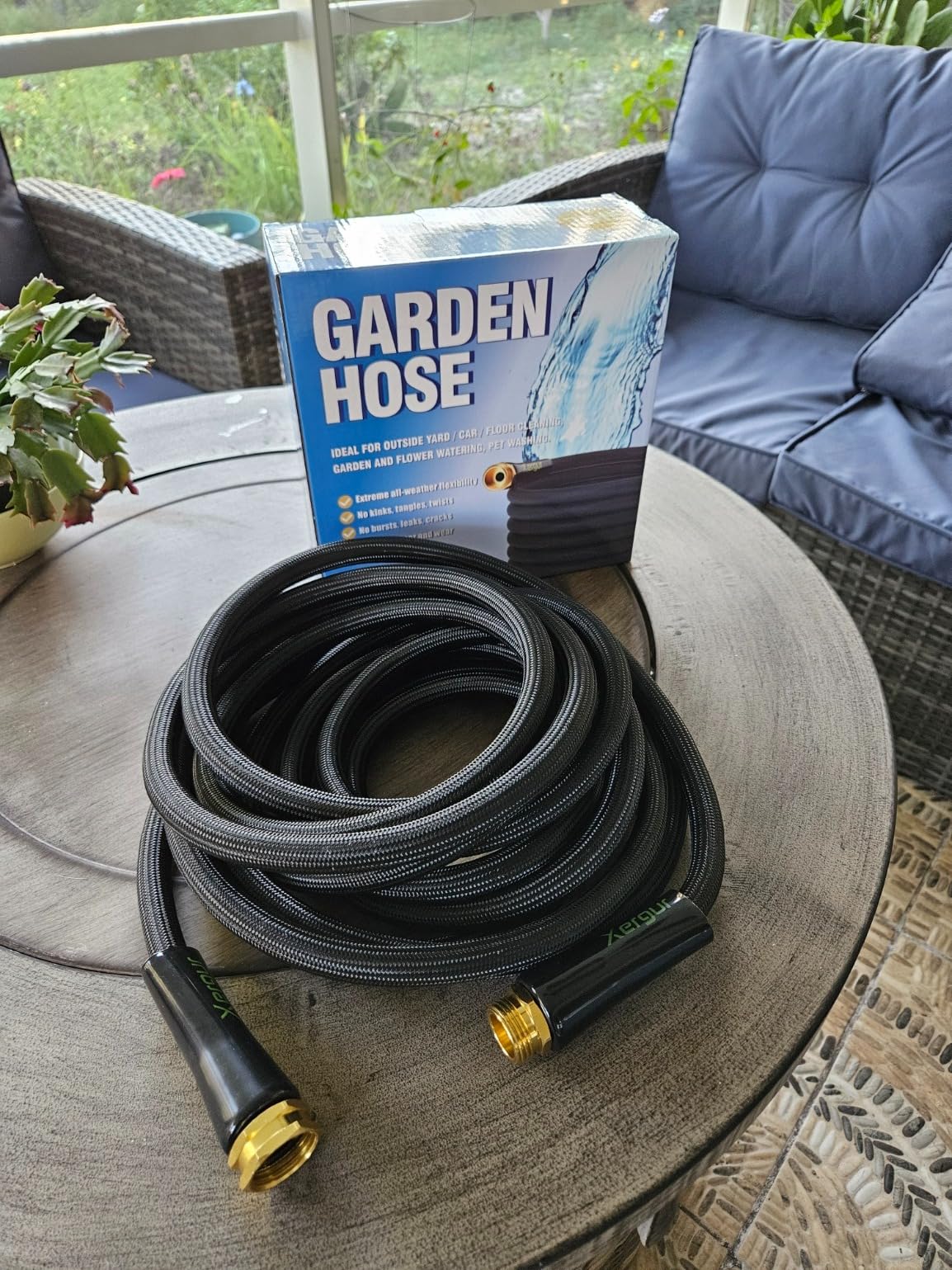 Flexible Garden Hose Water Pipe - 25FT Lightweight Garden Water Hose, Portable Patio Hose with Solid Brass Fittings and Double Latex Core for Pet Washing, Black customer photo 1