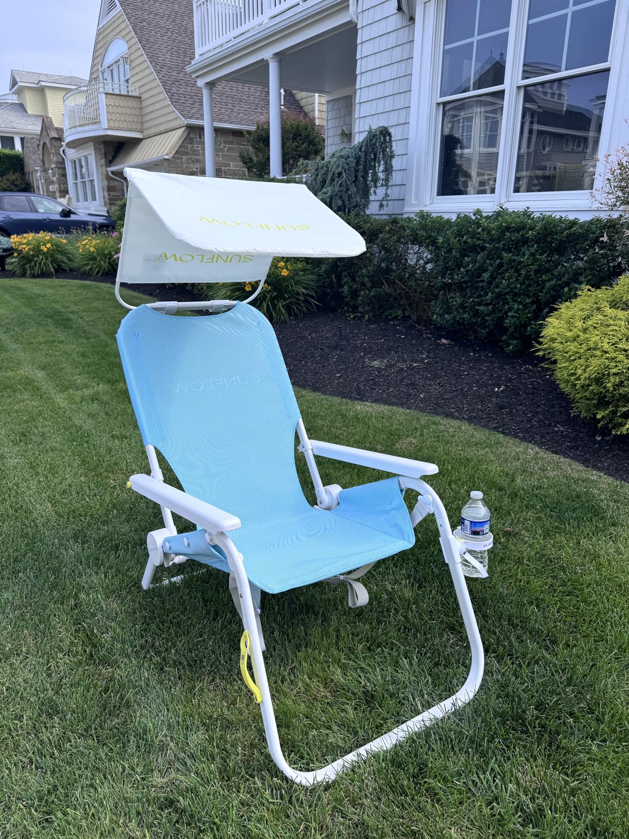 SUNFLOW Shore Thing Premium Beach Chair - Adjustable, Portable, Rust-Resistant, Reclining Beach Chair with UPF 50+ Sun Shade and Drink Holder for The Ultimate in Comfort (Deep Blue Stripe) customer photo 2