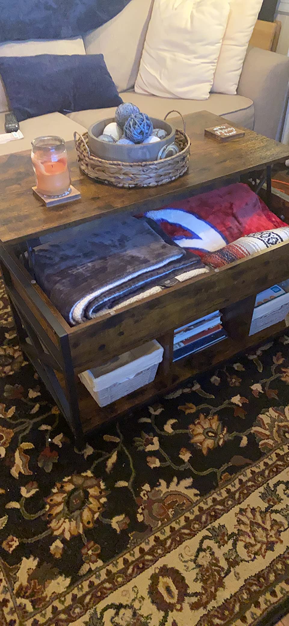 VASAGLE Lift Top Coffee Table, 3 in 1 Center Table with Storage, 2 Drawers customer photo 2