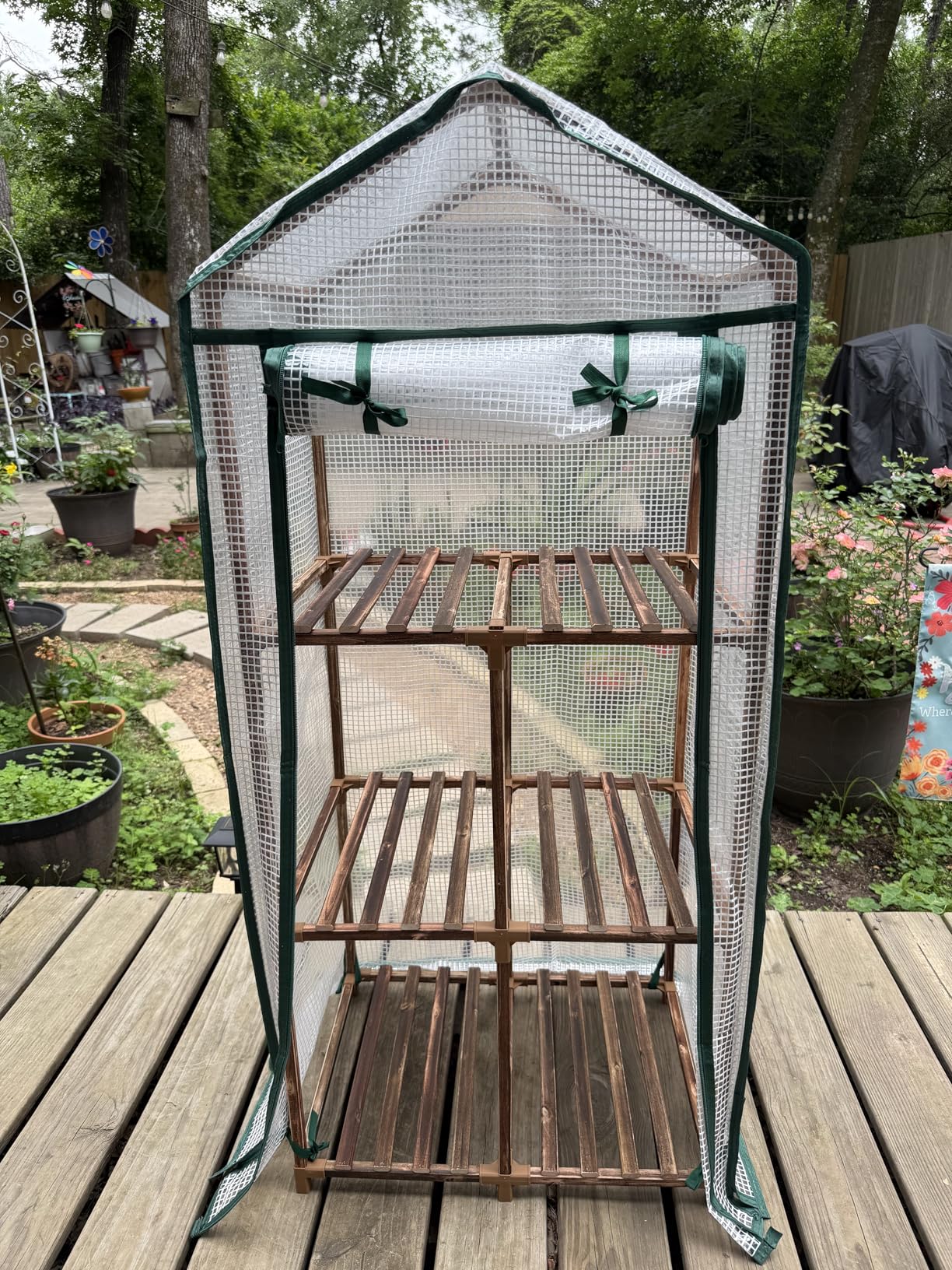 Bamworld 23 x 17 x 54-Inch Mini Greenhouses for Outdoors Portable Green House with PE Cover Sturdy Eucalyptus Wood Frame Small Greenhouse for Winter Plant Frost Protection Plant Garden Hot House customer photo 2