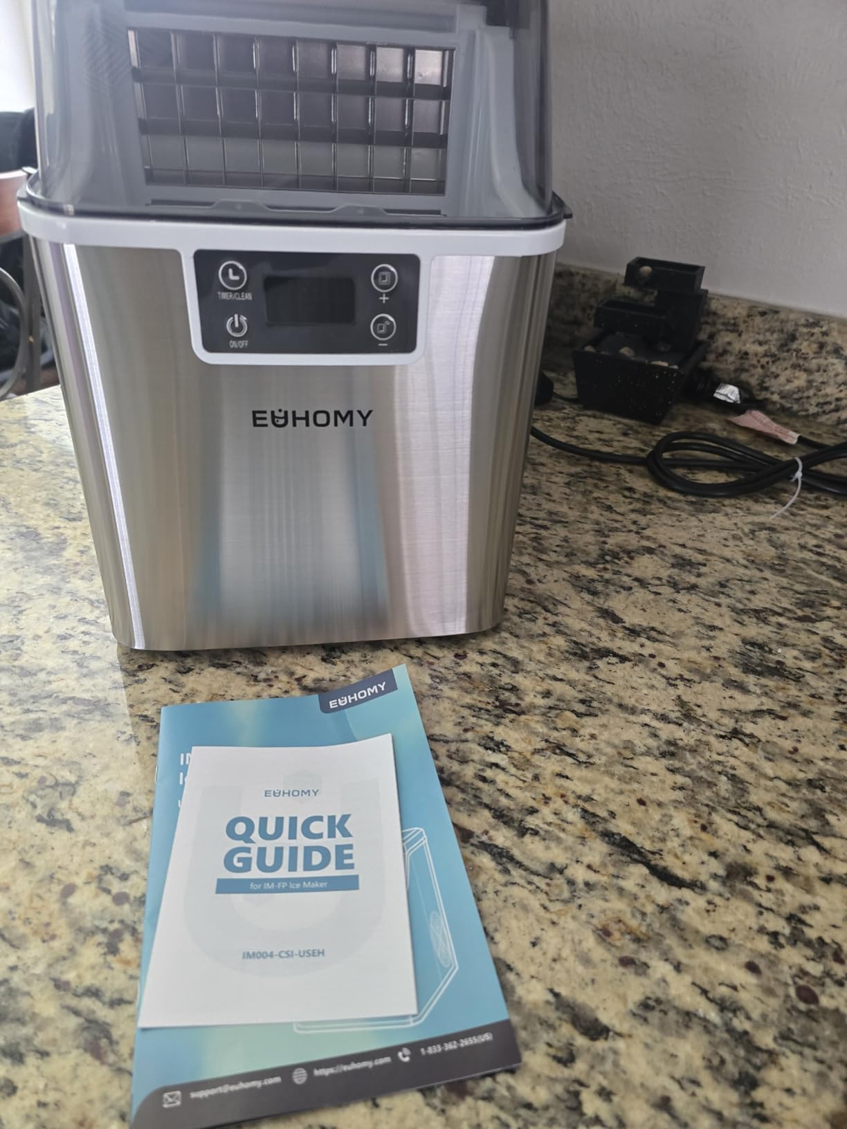 EUHOMY Ice Cube Maker Machine Countertop, 2 Ways to Add Water, 45Lbs/Day 24 Pcs Ready in 13 Mins, Auto-Cleaning Portable Compact, with Ice Scoop & Basket, Perfect for Home/Kitchen/Office/Bar (Silver) customer photo 1