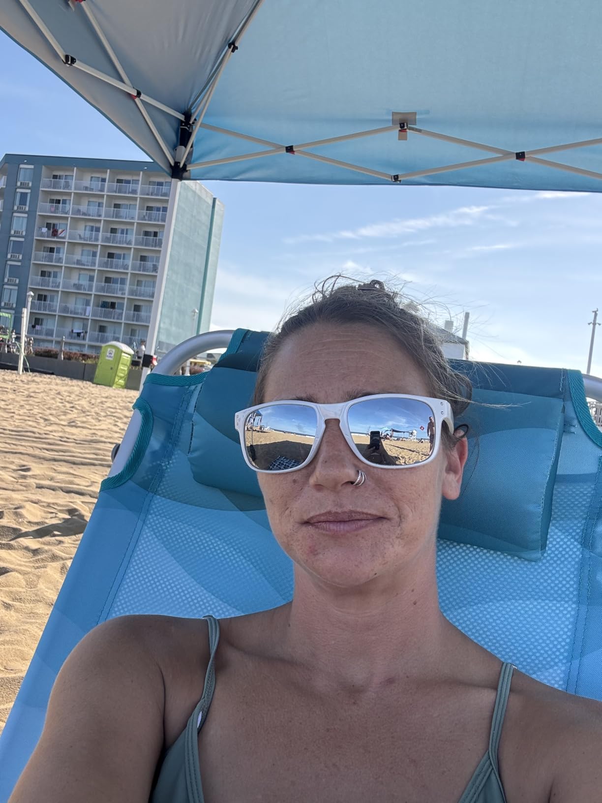 #WEJOY Beach Chair with Canopy Shade, Reclining Adjustable 4 Position, Lay Flat Lightweight Folding Portable Aluminum Chair with Backpack Straps, Padded Headrest, Heavy Duty 400lbs Lawn Chair for Beach customer photo 1