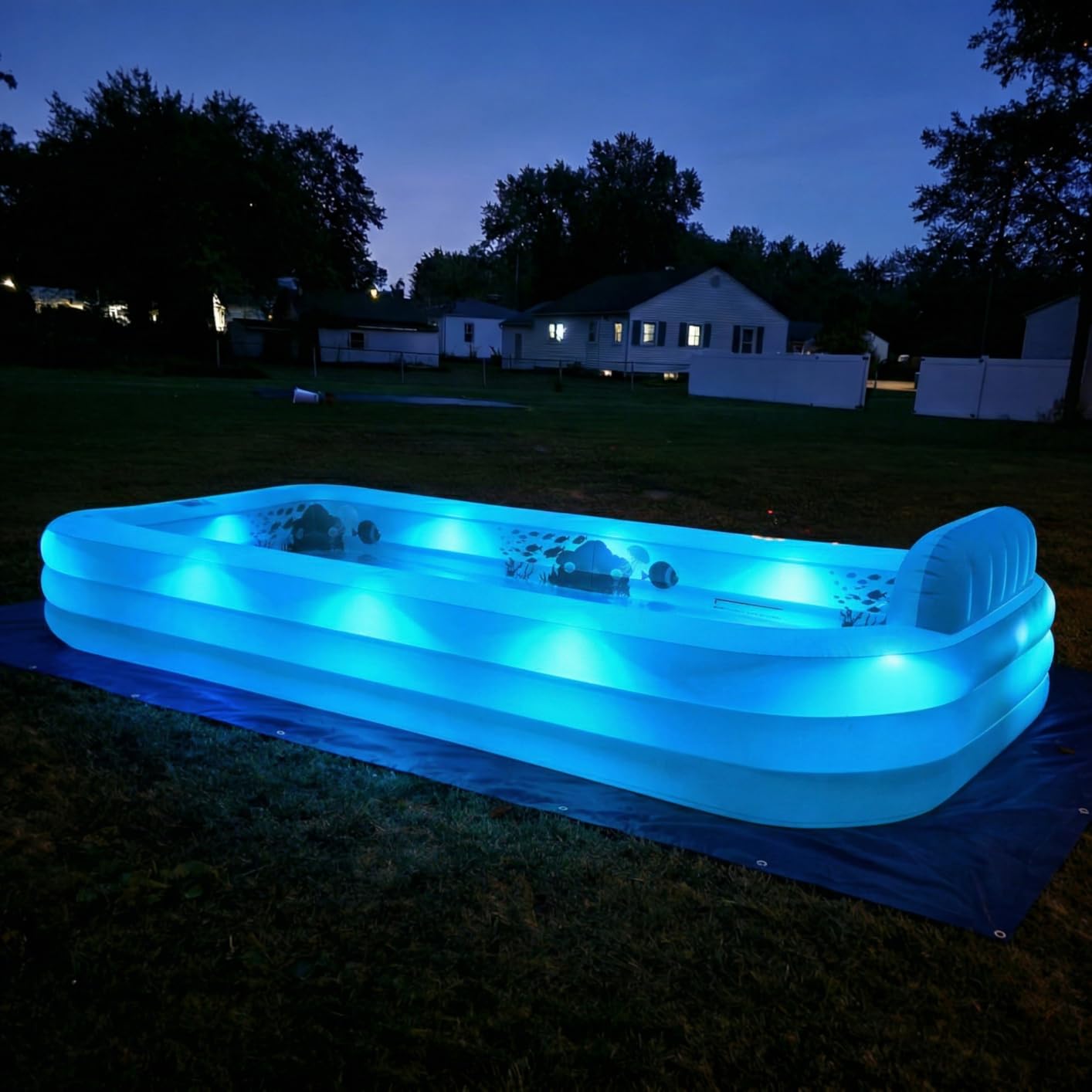 Extra Large Inflatable Pool with Lights, Upgraded Solar Powered Blow Up Pool for Adults, Inflatable Kids Swimming Pool with Seat & Backrest, Big Inflatable Kids Pool for Backyard, 120x73x20IN customer photo 2