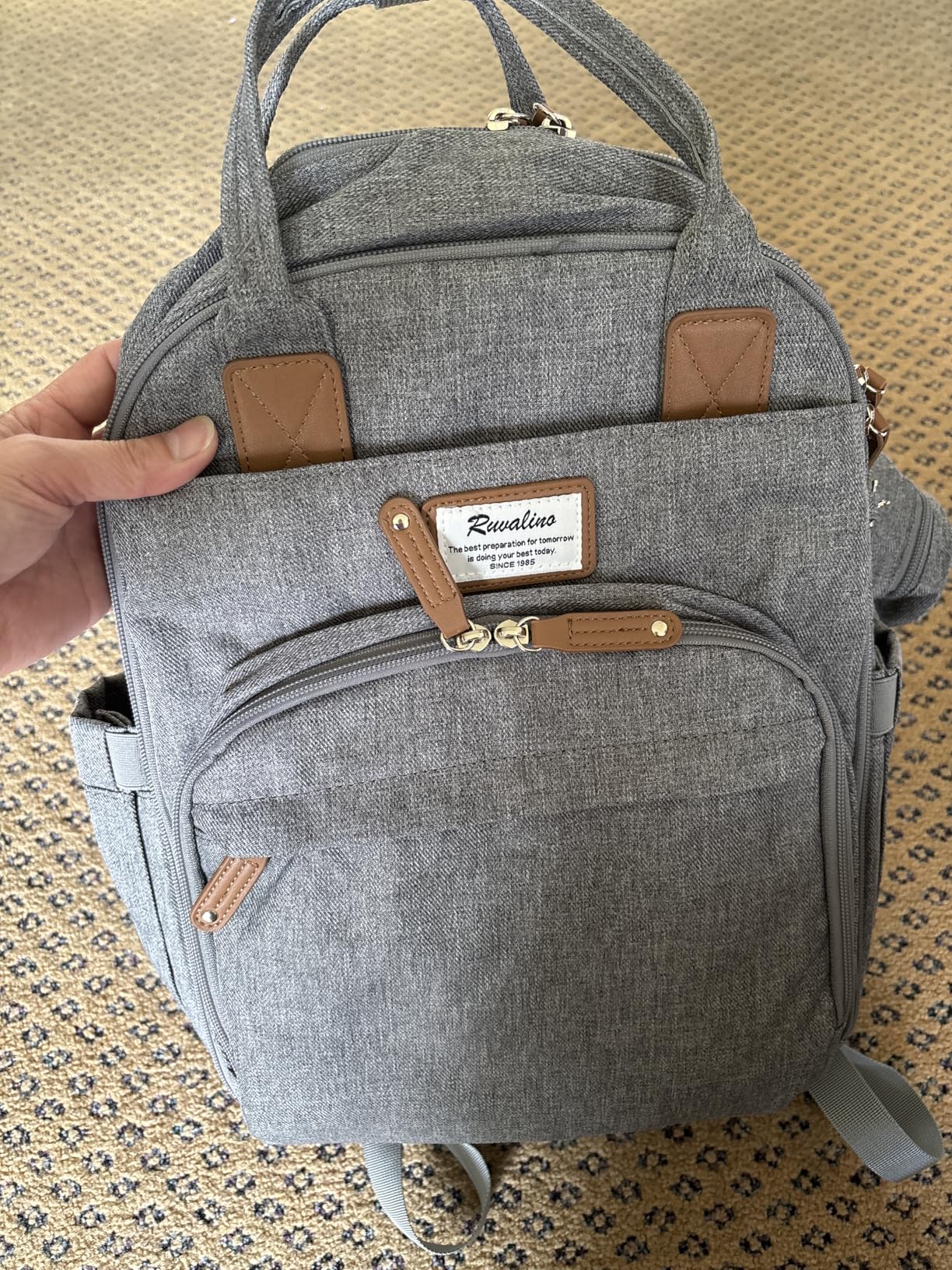 RUVALINO Diaper Bag Backpack-Multifunction Travel Baby Diaper Bag with Changing Pad, Insulated Bottle Holders & Pacifier Case, Large Capacity, Waterproof, Gray customer photo 2