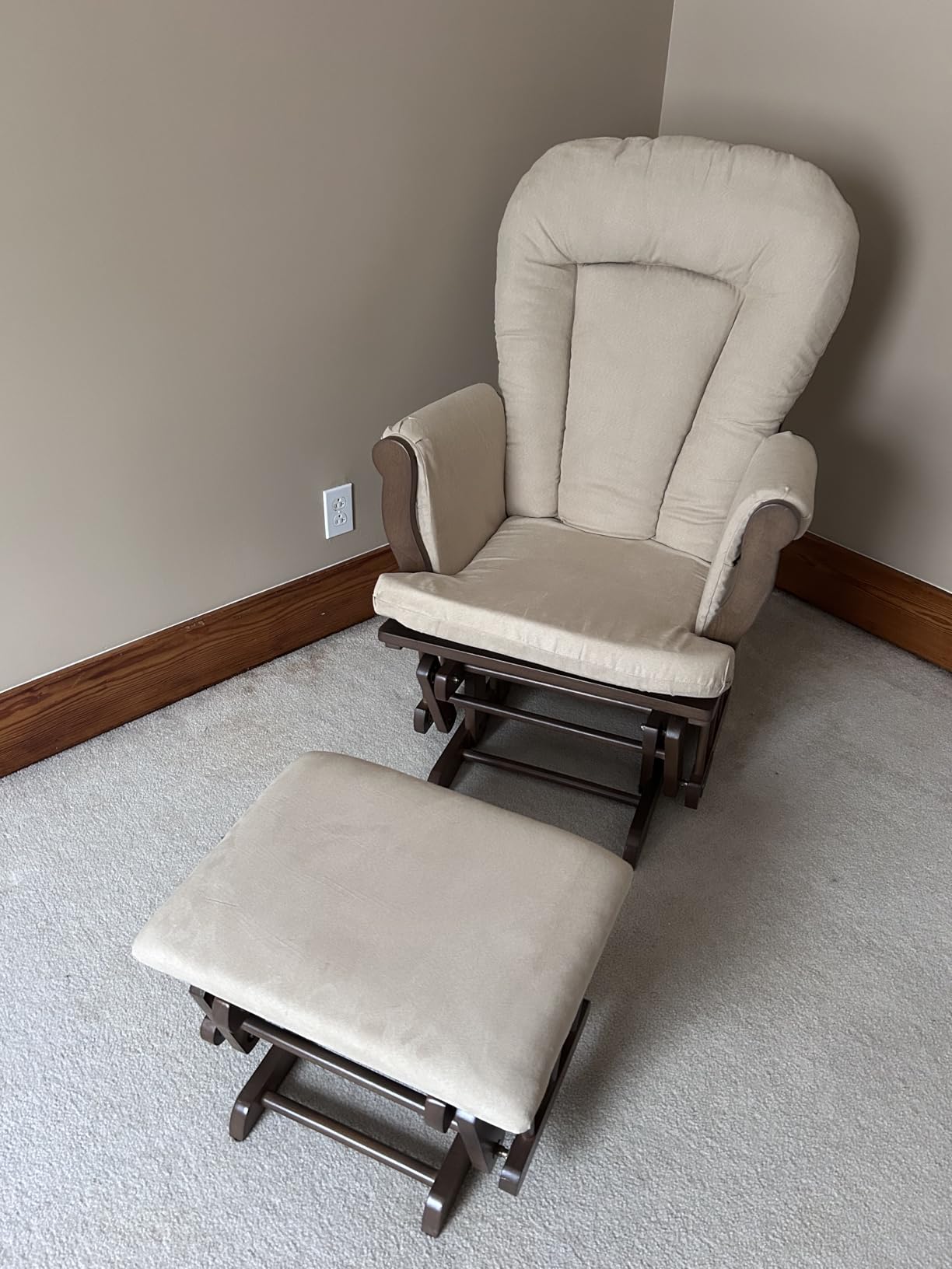 Child Craft Cozy Glider Rocker and Ottoman Set, Smooth Quiet Gliding Motion, Padded Cushion with Convenient Storage Pockets, Solid Wood Base & Frame (Matte White with Light Gray Cushion) customer photo 1