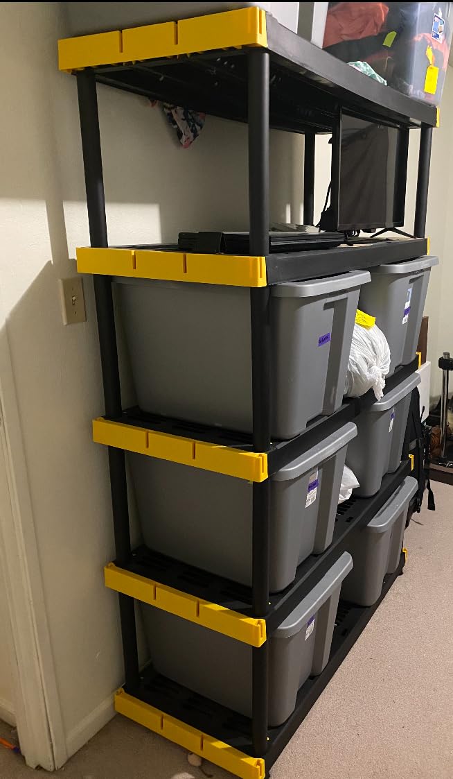 CX Black & Yellow, 4-Tier Heavy Duty Plastic Storage Shelves that Support up to 200lbs/shelf, Organization and Storage, Weather-Resistant Design, Easy Assembly (55