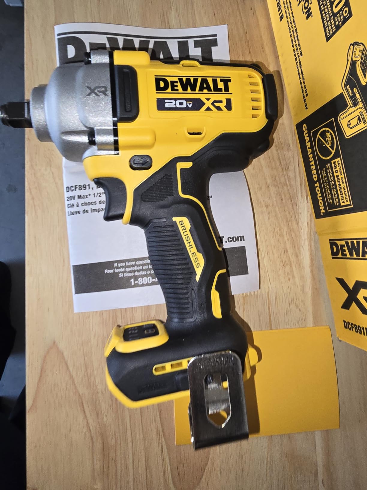 DEWALT 20V MAX Cordless Impact Wrench, 1/2' Hog Ring, Includes LED Work Light and Belt Clip, Bare Tool Only (DCF891B) customer photo 1