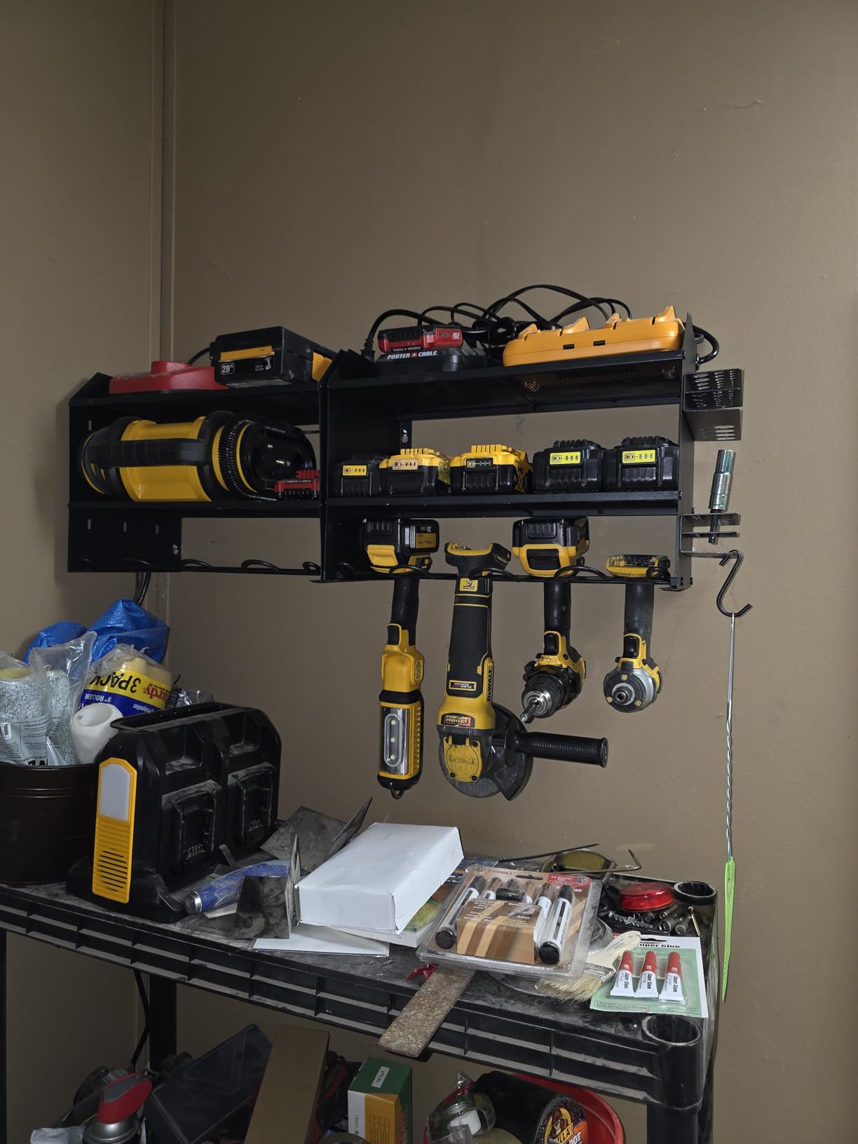 CCCEI Modular Power Tool Organizer Wall Mount with Charging Station. Garage Drill Storage Shelf with Hooks, Heavy Duty Rack, Tool Battery Holder Built in 8 Outlet. Gift for Men. Red, 1 Pack. customer photo 2