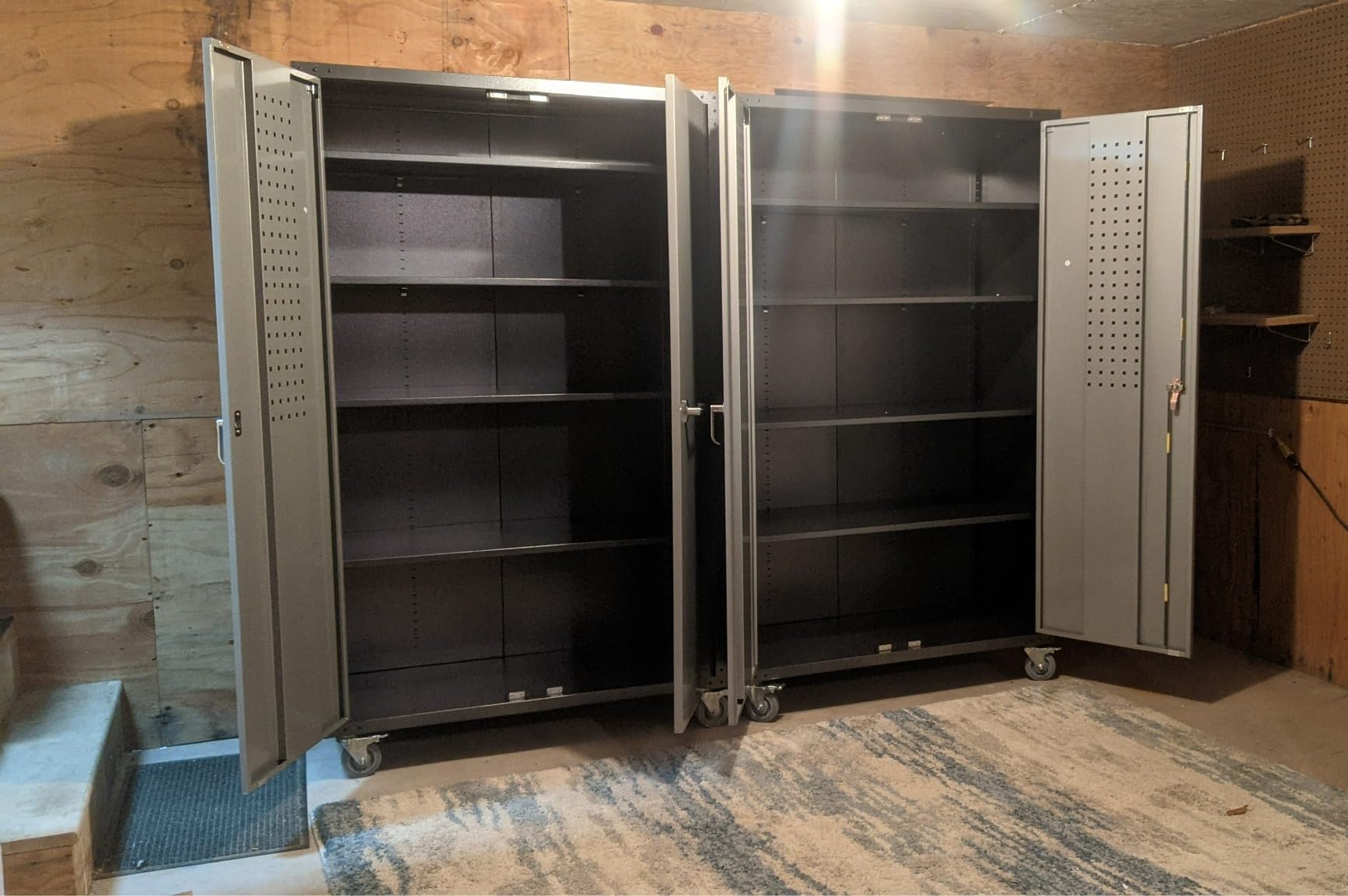 VINGLI Upgraded Wide & Deep Garage Storage Cabinet, Metal Storage Cabinet with Pegboards, Wheels, Locking Doors and Adjustable Shelves (Gray, 43''W x 20''D x 72''H) customer photo 2