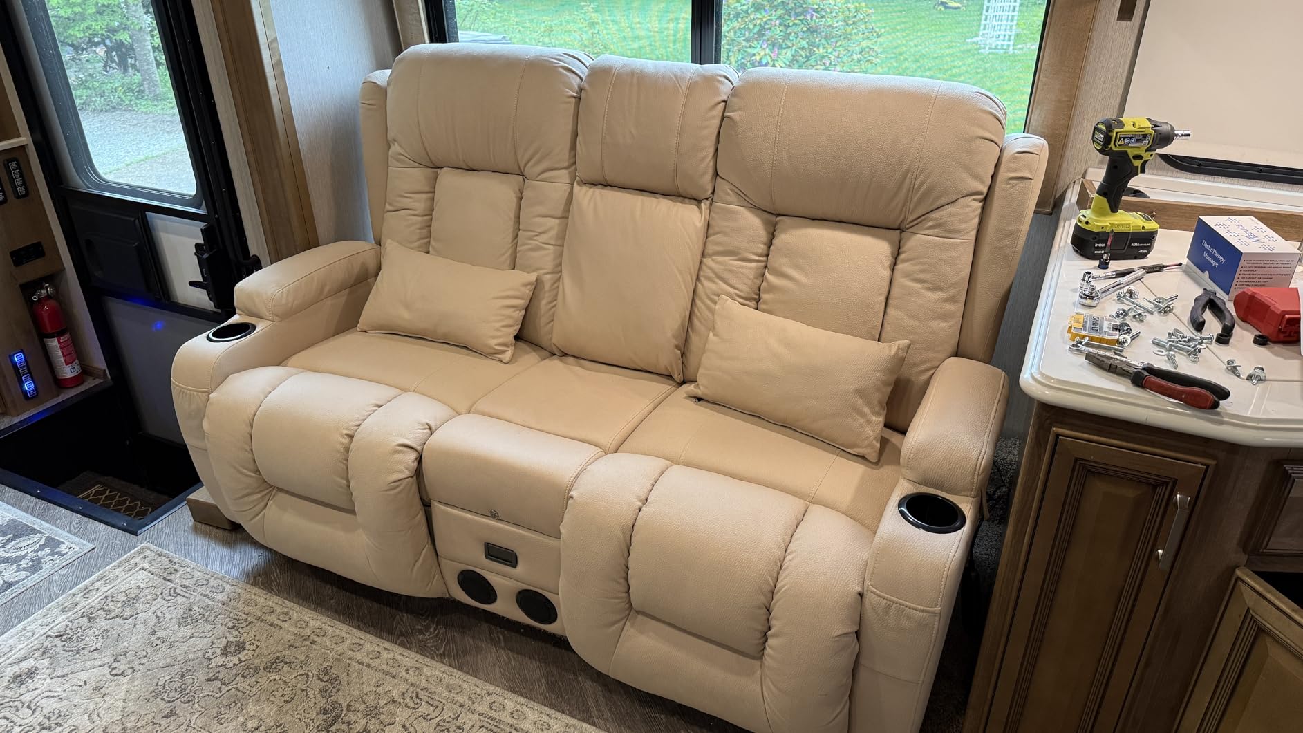 URRED Power Loveseat Recliner Sofa with Massage and Heat, Black | Wall Hugger Reclining Loveseat with Console, RV Couch Home Theater Seating with LED Lights for Living Room, Faux Leather customer photo 1