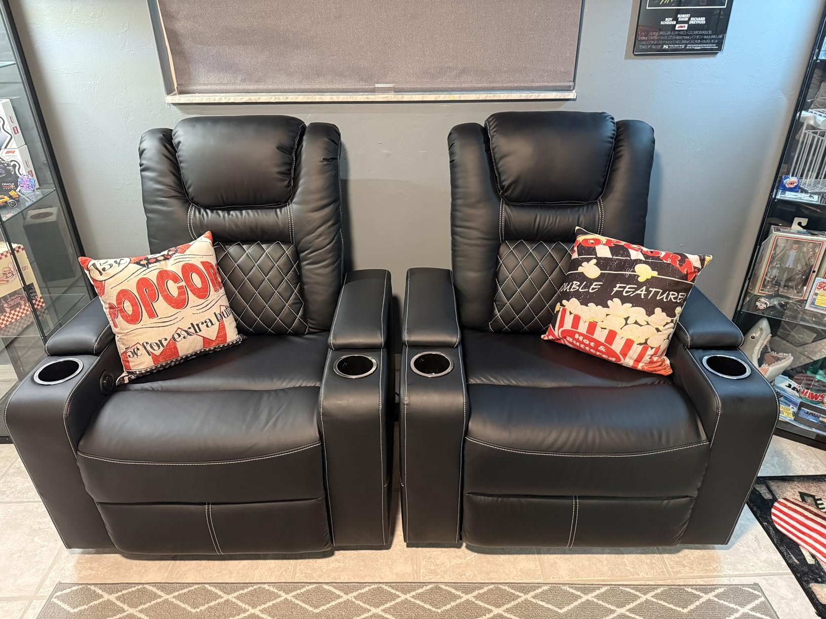 Electric Power Recliner Chair Set of 2, Breathable Leather Home Theater Seating with Hidden Arm Storage, Power Recliner Chair for Living Room with USB Ports and Cup Holders, Black customer photo 1