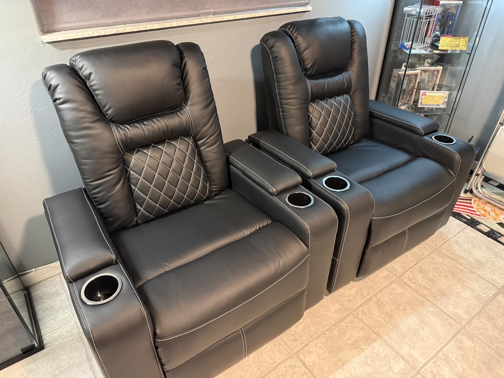 Electric Power Recliner Chair Set of 2, Breathable Leather Home Theater Seating with Hidden Arm Storage, Power Recliner Chair for Living Room with USB Ports and Cup Holders, Black customer photo 2