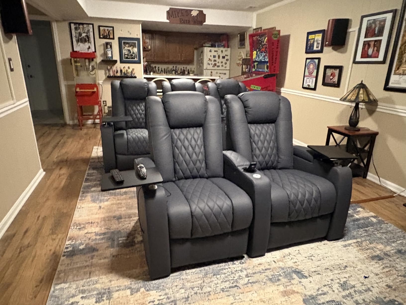 comfiroom Leather Home Theater Seating Classic Series Dual Power Electric Headrest Game Seats Movie Theater Chairs Theater Recliner Sofa with Type-C USB Charger (Black, Row of 3) customer photo 1