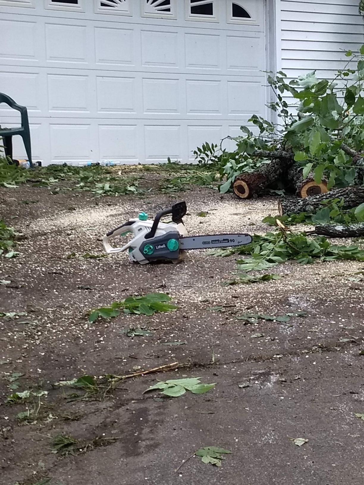 Litheli Chainsaw 10-inch, Portable Electric Chainsaw Cordless, Battery Operated Chain Saw with 4000 mAh, Mini Saws for Trees Cutting Home Garden (Battery & Charger included) customer photo 1