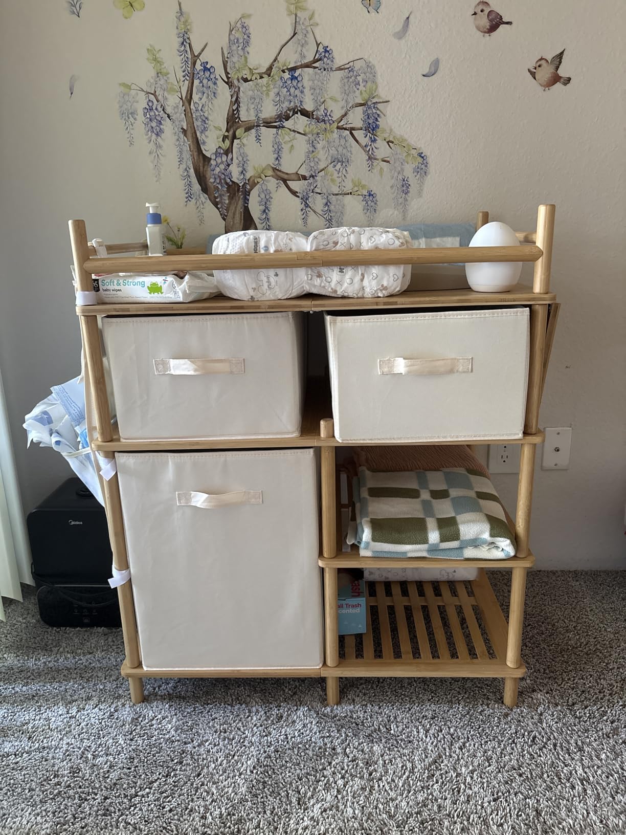 Amazer Baby Changing Table, Bamboo Baby Dresser Table with Flat Top, Diaper Changing Station with 3 Removable Storage Drawers, Large Storage Nursery Organizer Shelves with Pad, Mesh Pocket customer photo 1