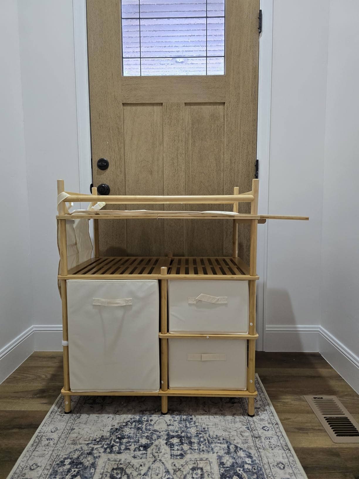 Amazer Baby Changing Table, Bamboo Baby Dresser Table with Flat Top, Diaper Changing Station with 3 Removable Storage Drawers, Large Storage Nursery Organizer Shelves with Pad, Mesh Pocket customer photo 2