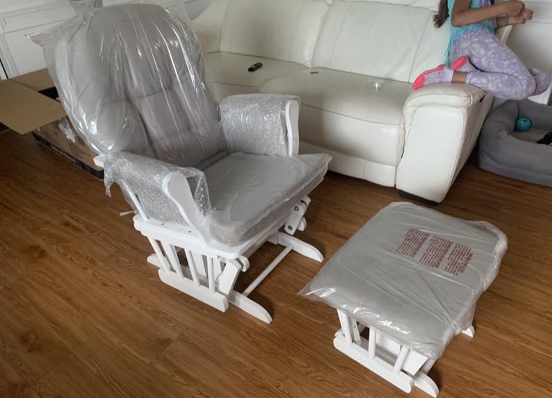 Angel Line Grayson Glider and Ottoman Set, Natural Wood with Gray Cushions, Enclosed Metal Bearings, Storage Pockets, Removable Cushions customer photo 2