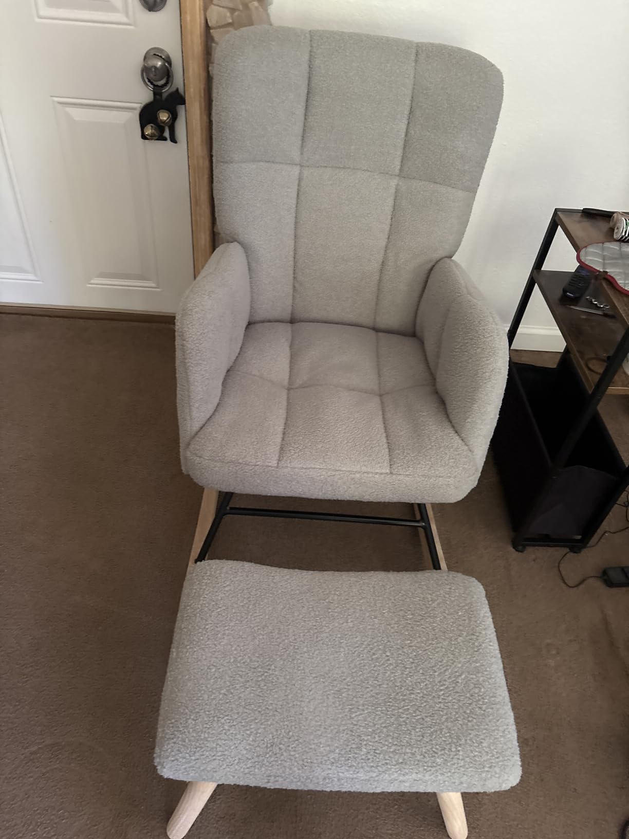 COMHOMA Nursery Rocking Chair with Ottoman,Teddy Glider Rocking Chair,Accent Chair with High Backrest Reading Chair for Adult,Nursery,Bedroom,Living Room,Offices(Beige with Ottoman) customer photo 1