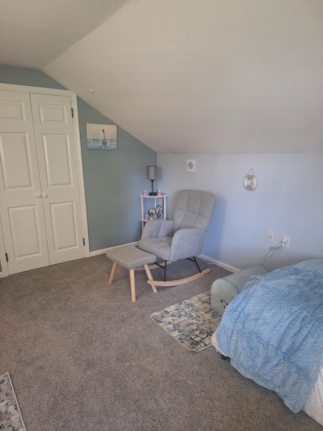 COMHOMA Nursery Rocking Chair with Ottoman,Teddy Glider Rocking Chair,Accent Chair with High Backrest Reading Chair for Adult,Nursery,Bedroom,Living Room,Offices(Beige with Ottoman) customer photo 2